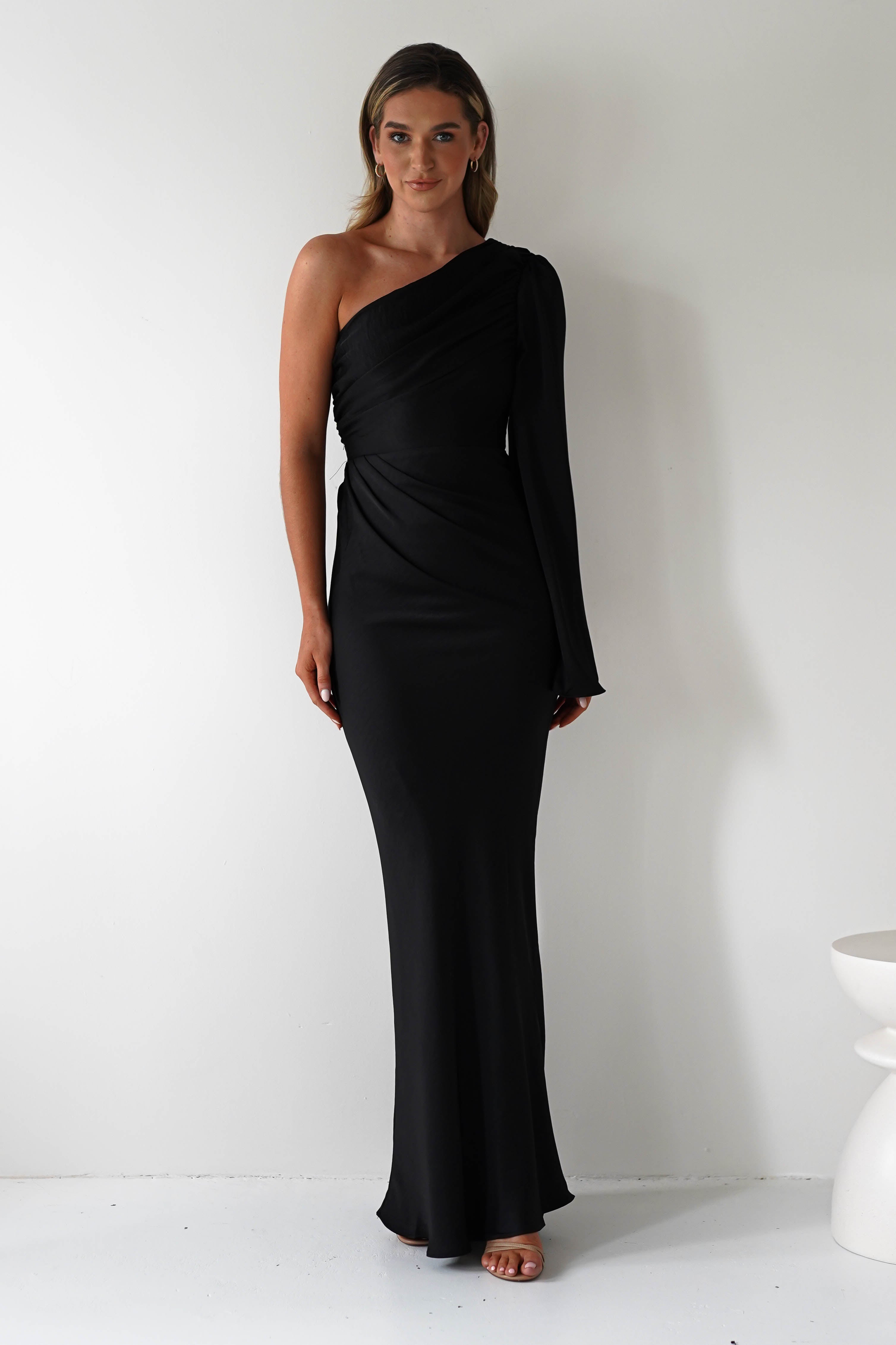 Elegance Silky Maxi Dress | Black