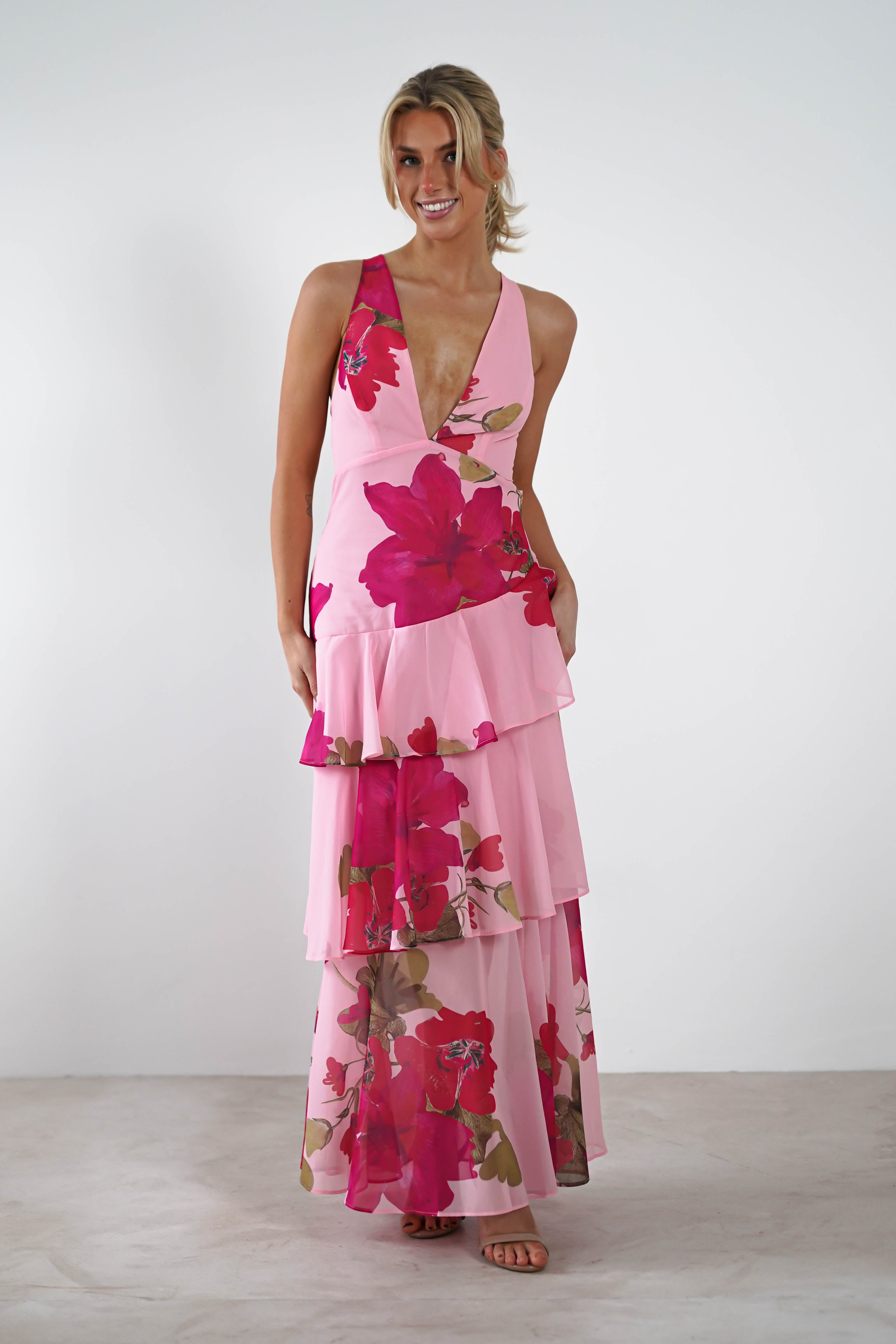 Lenora Floral Print Maxi Dress | Pink