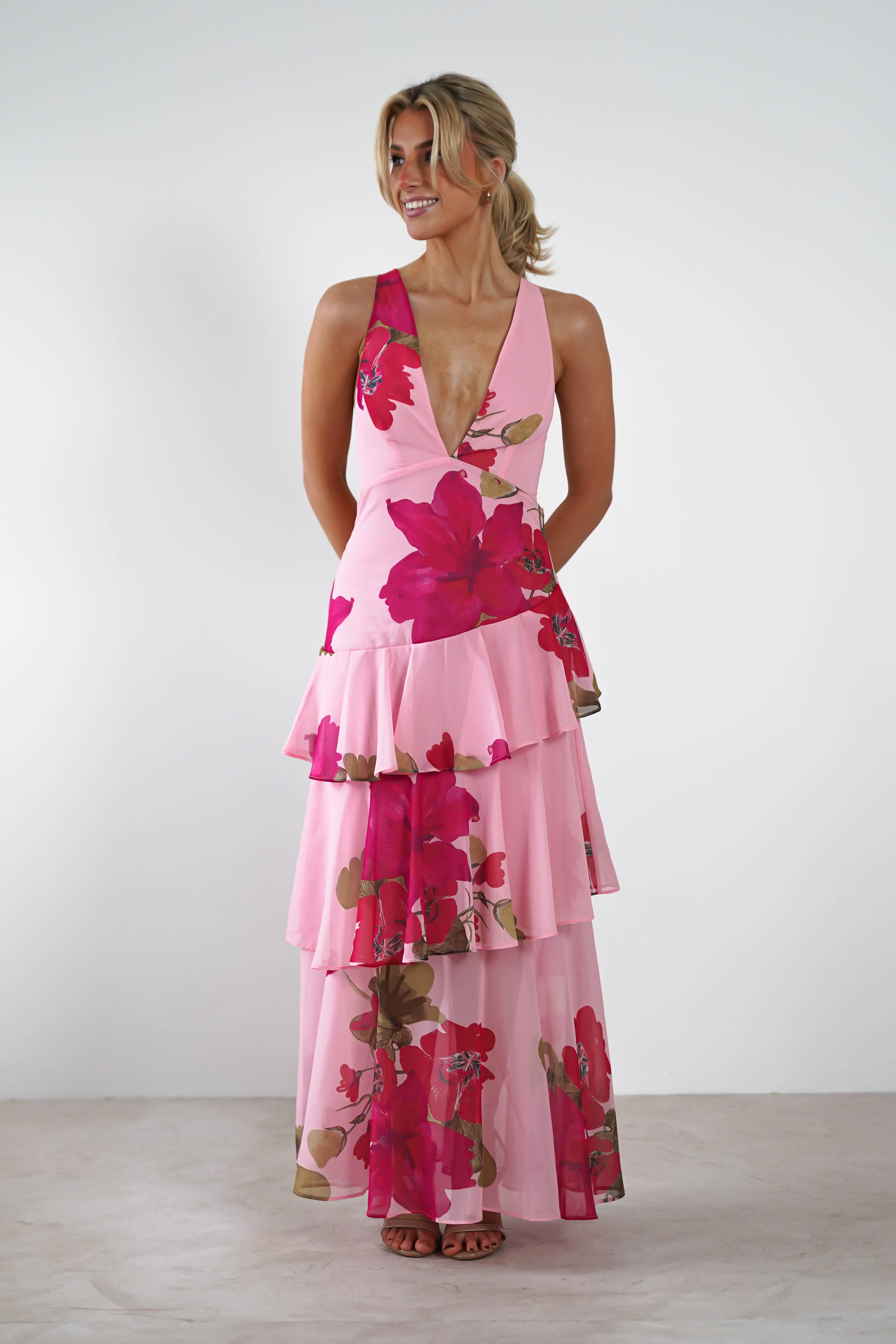 Lenora Floral Print Maxi Dress | Pink