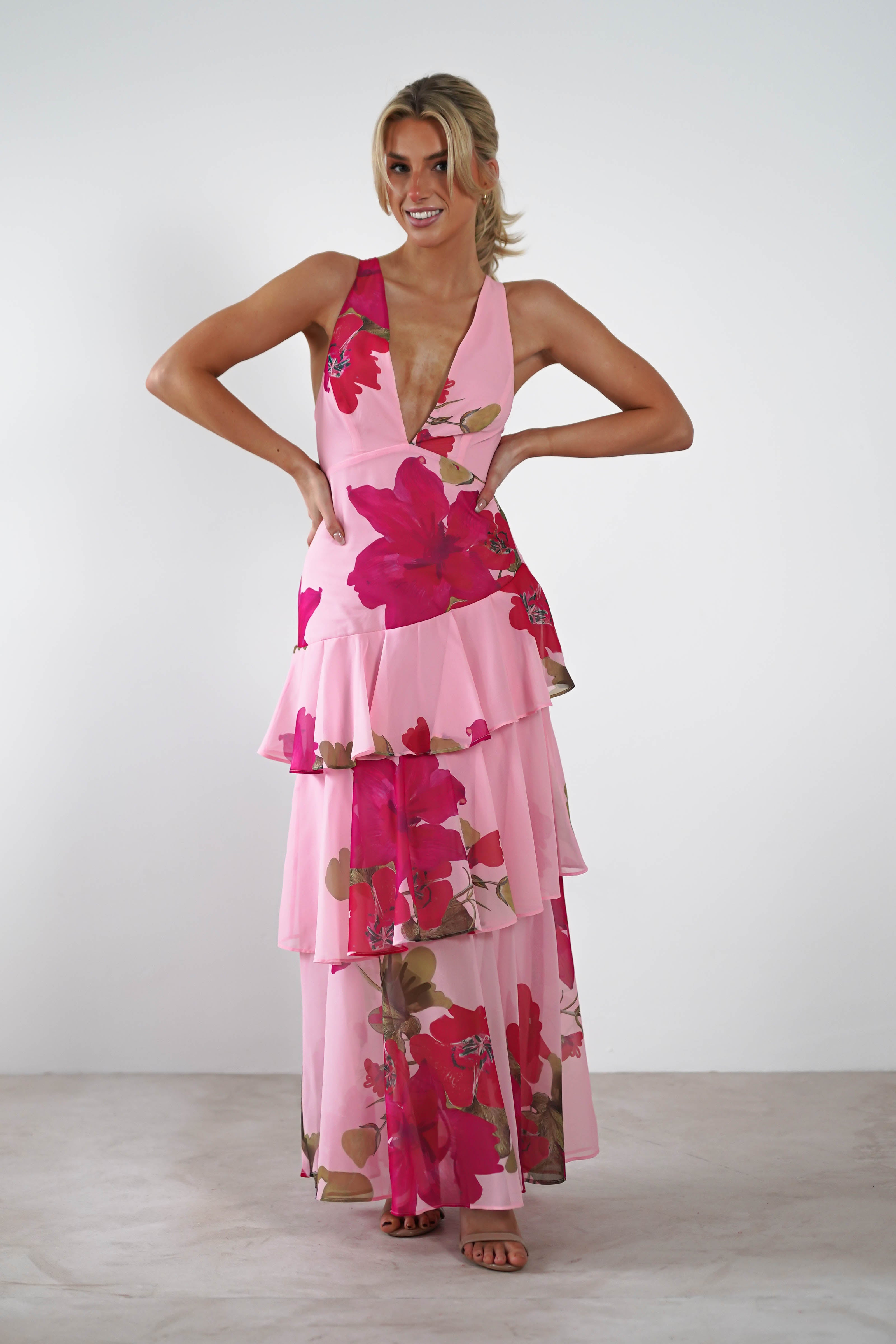 Lenora Floral Print Maxi Dress | Pink