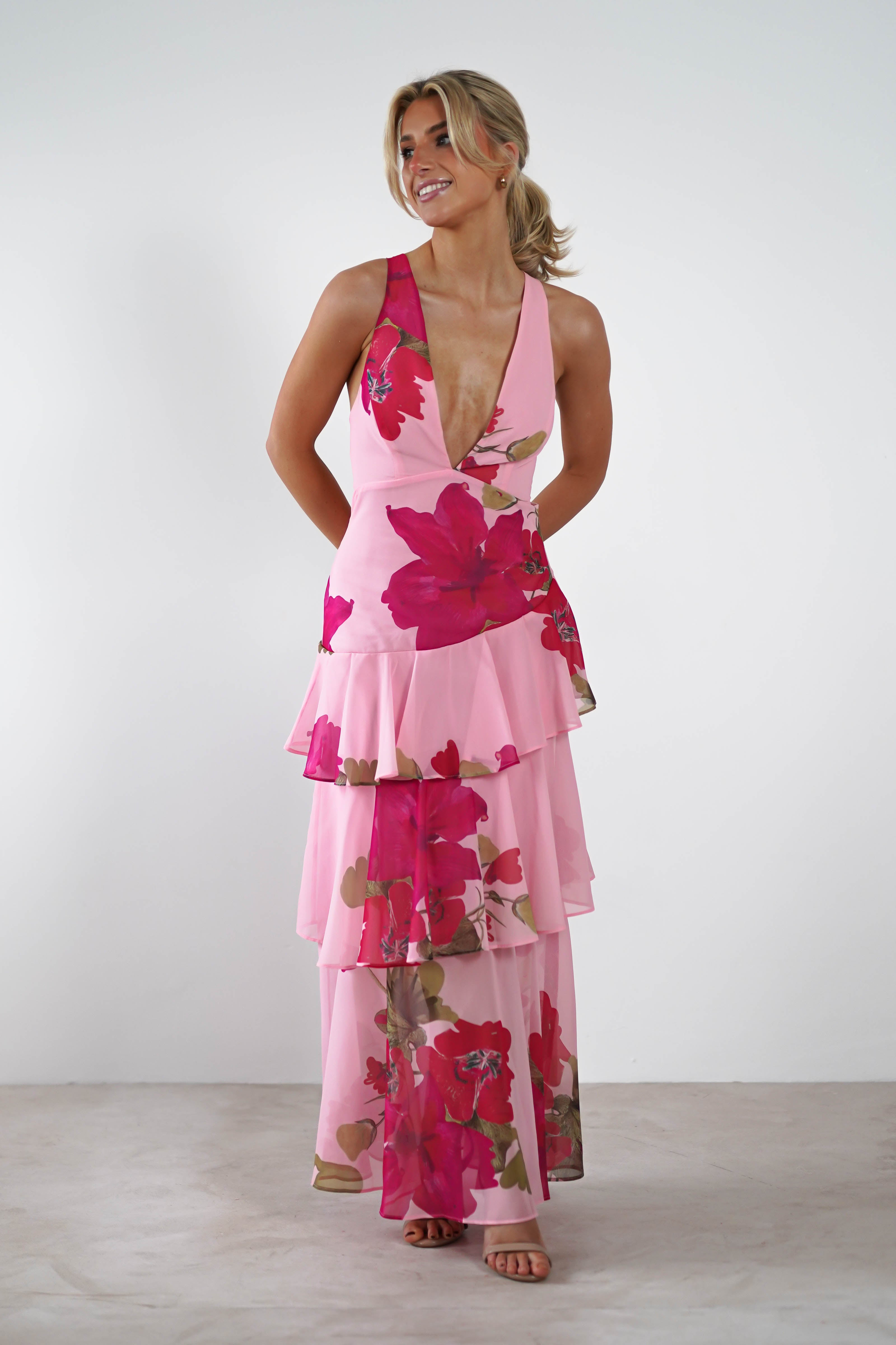 Lenora Floral Print Maxi Dress | Pink