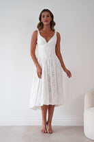 Oh Hello Clothing Women > Clothing > Dresses 1*DONE-LUXXEL-LD12613-White Floral Textured Midi Dress