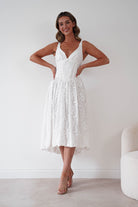 Oh Hello Clothing Women > Clothing > Dresses 1*DONE-LUXXEL-LD12613-White Floral Textured Midi Dress
