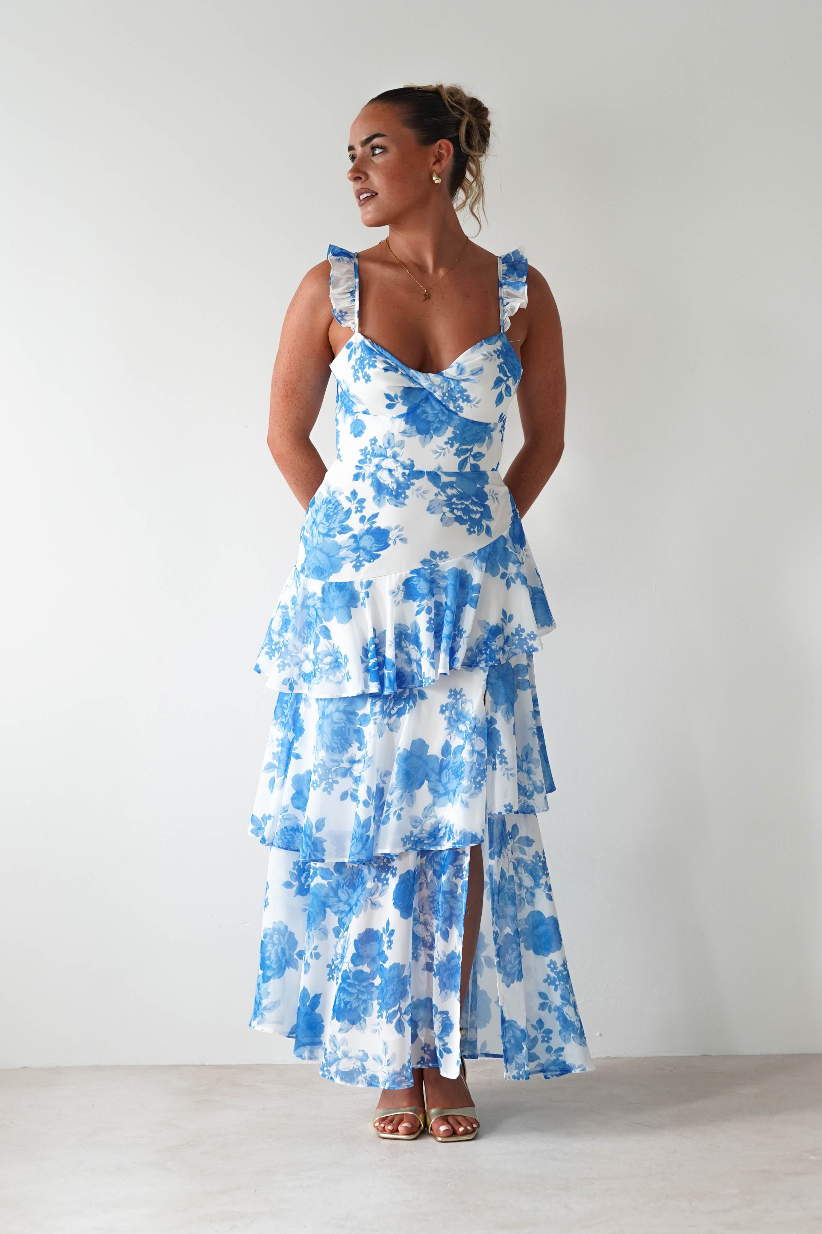 Madrid Ruffle Floral Maxi Dress | Blue | Oh Hello Clothing | XS (6)