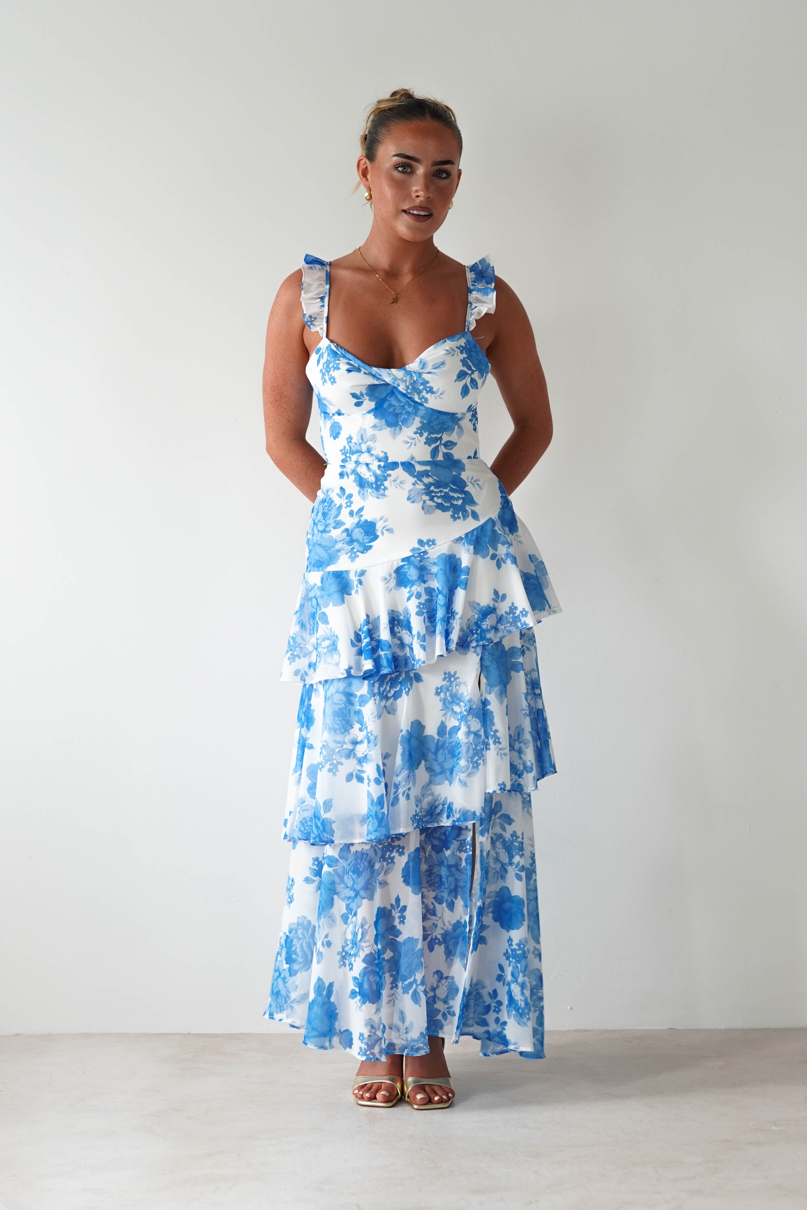 Madrid Ruffle Floral Maxi Dress | Blue | Oh Hello Clothing | XS (6)