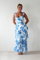 Madrid Ruffle Floral Maxi Dress Blue | Wedding Guest Dress | Maxi | Oh Hello Clothing