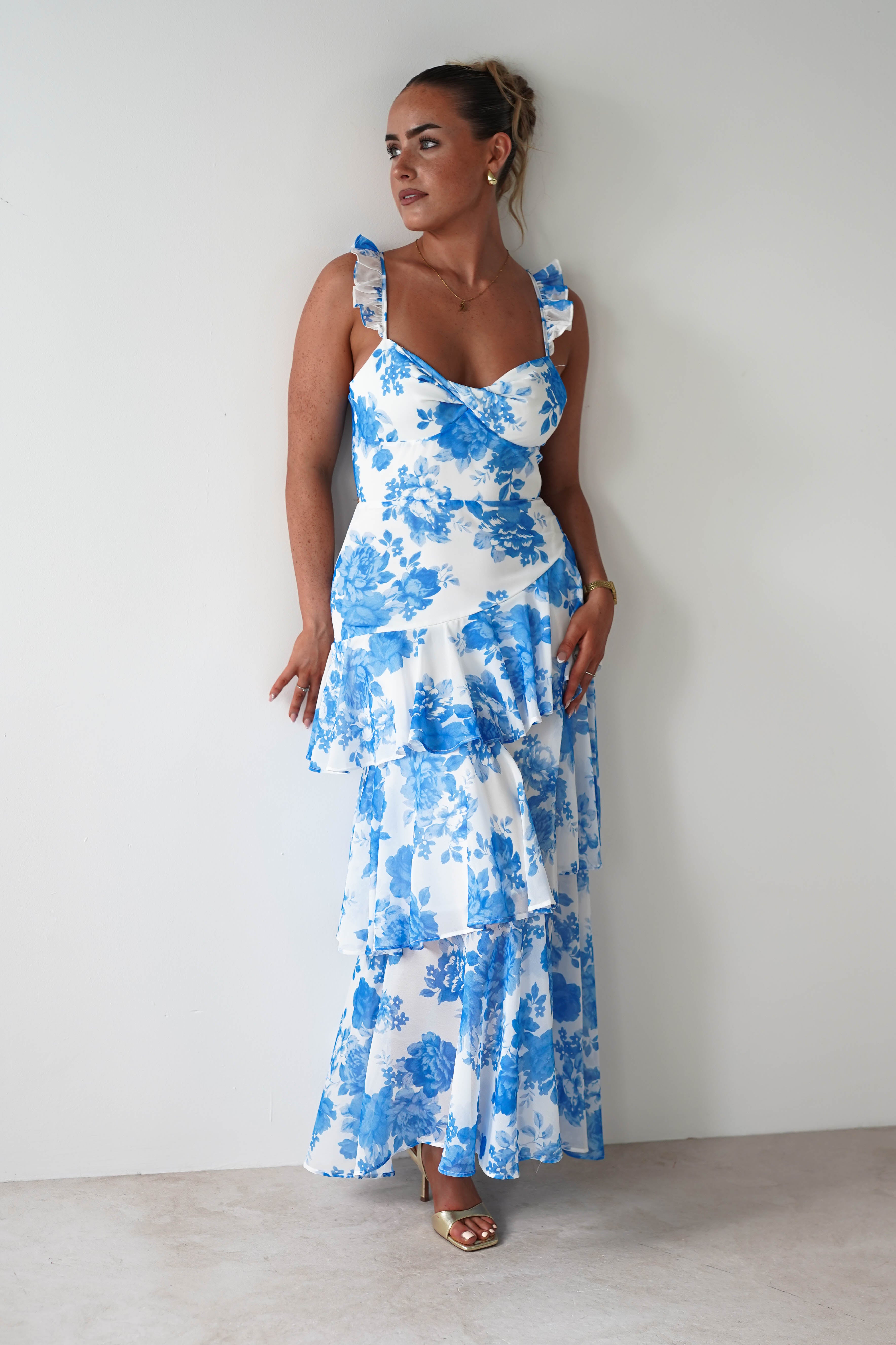 Madrid Ruffle Floral Maxi Dress | Blue | Oh Hello Clothing | XS (6)