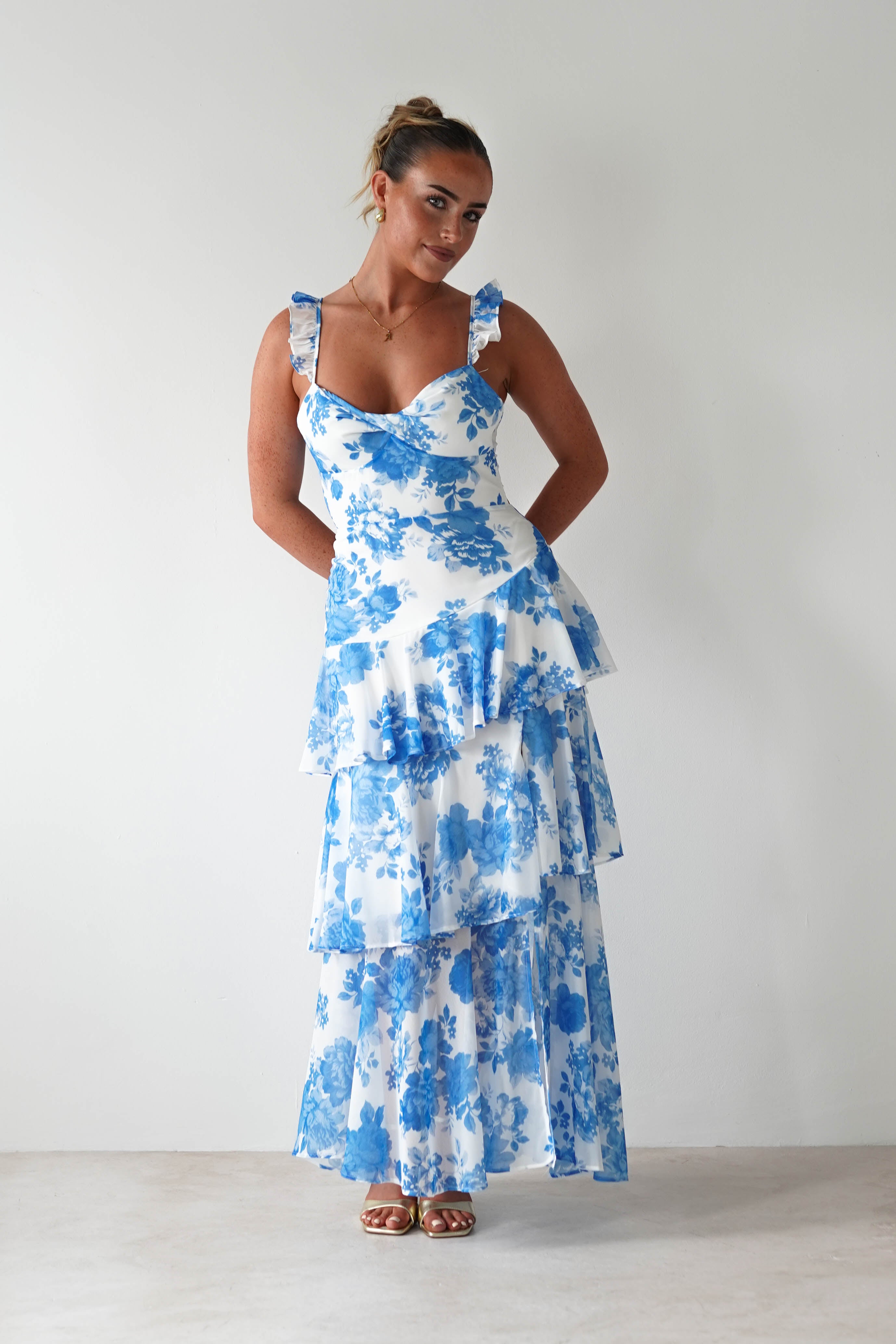 Madrid Ruffle Floral Maxi Dress | Blue | Oh Hello Clothing | XS (6)