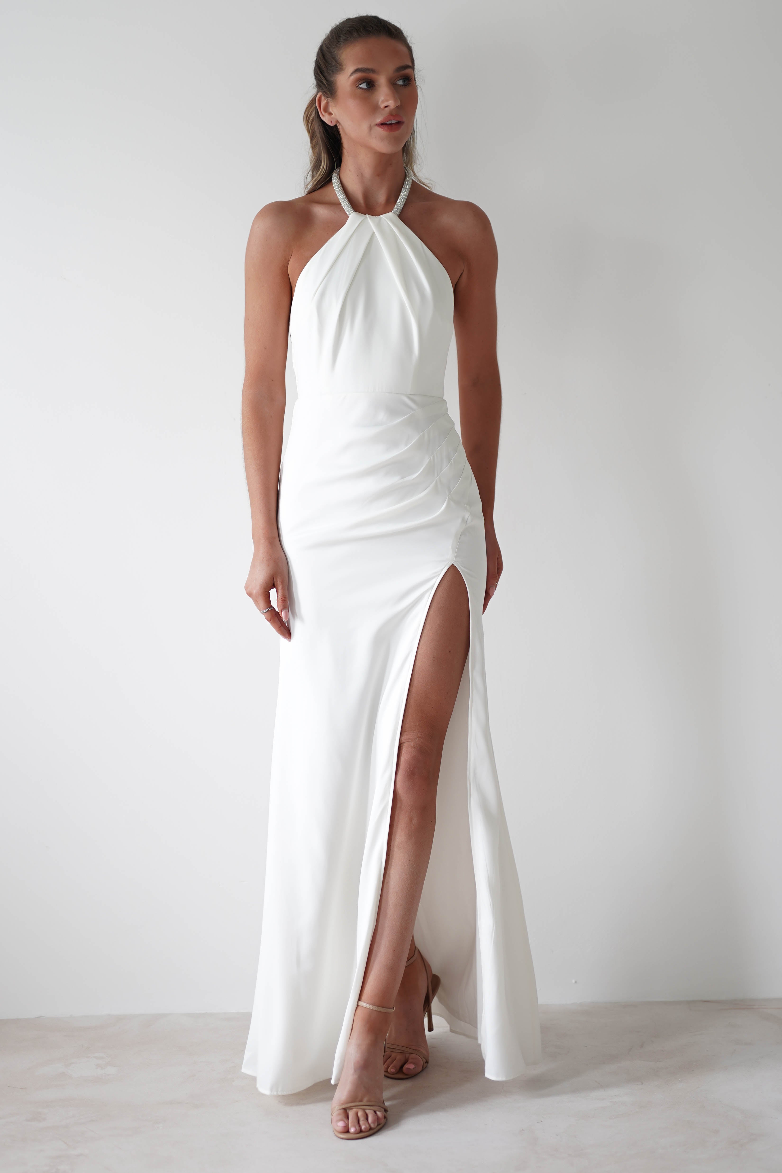Franca Diamante Halterneck Maxi Dress | White