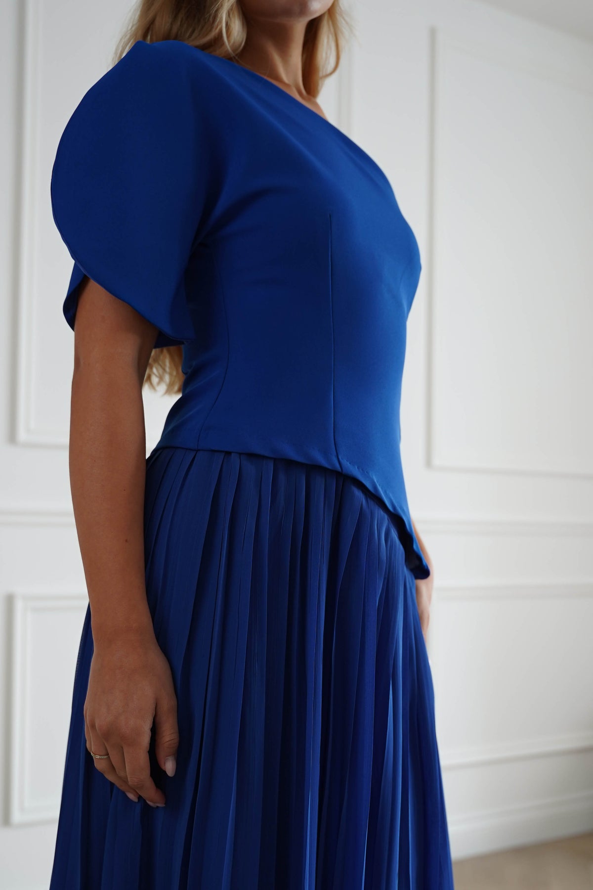 Oh Hello Clothing Women > Clothing > Dresses 1*DONE-MANIJU-LM1226-Royal blue One Shoulder Pleated Maxi Dress (Copy)