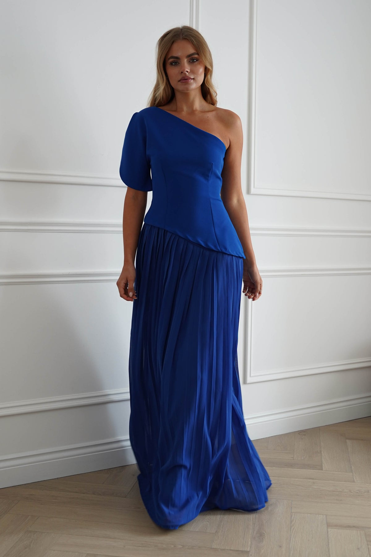 Oh Hello Clothing Women > Clothing > Dresses 1*DONE-MANIJU-LM1226-Royal blue One Shoulder Pleated Maxi Dress (Copy)