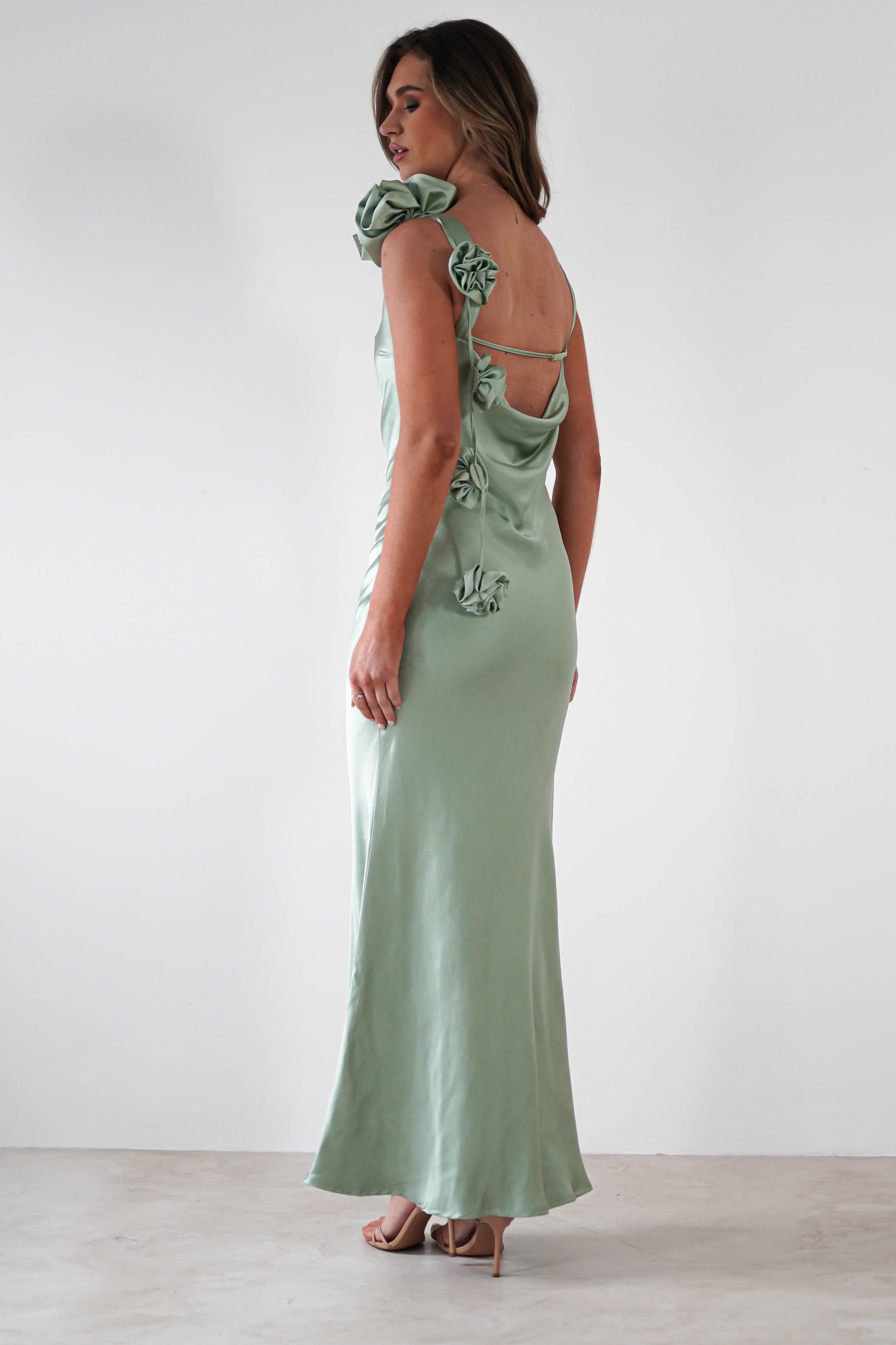 Karley Soft Satin Maxi Dress | Sage Green