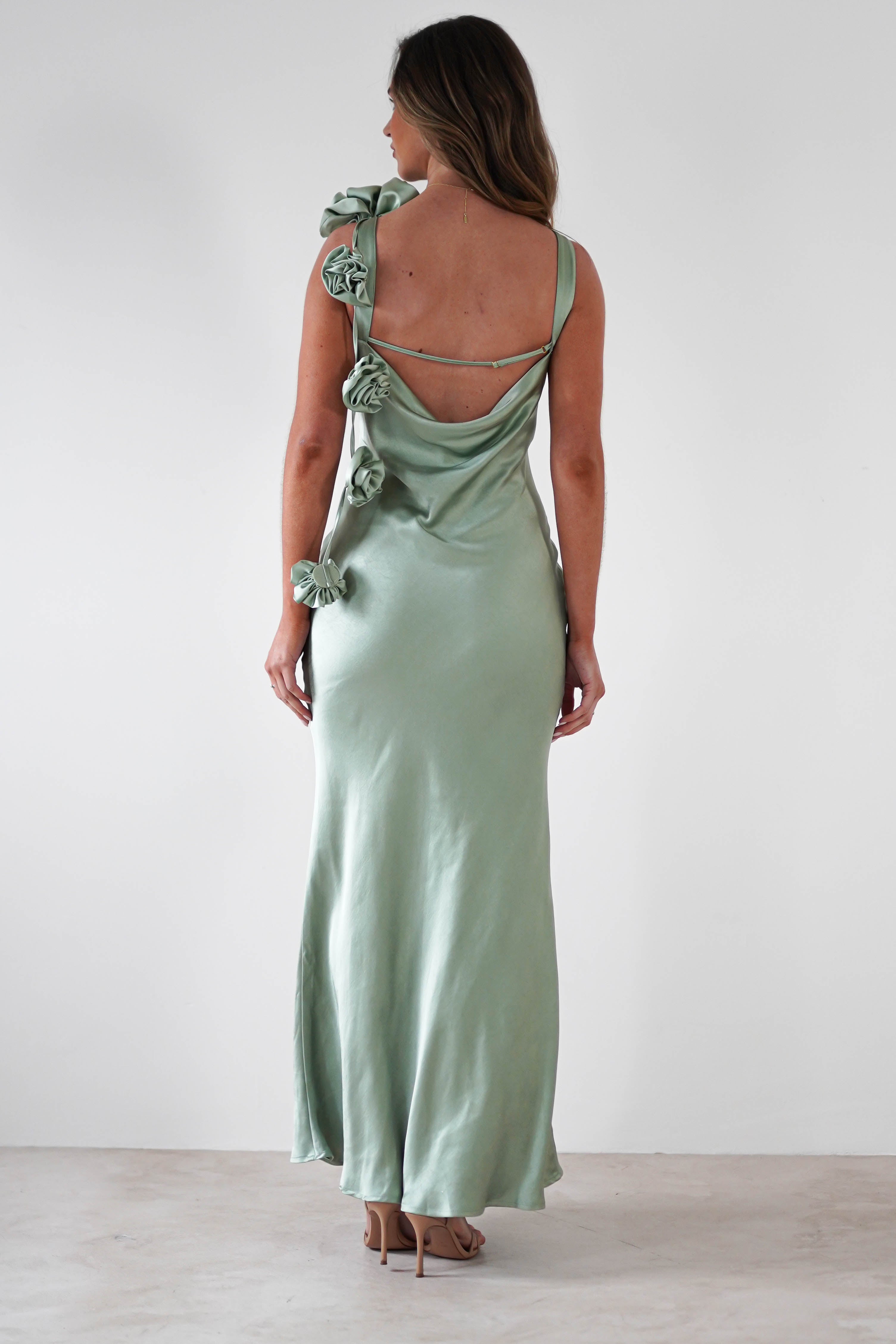 Karley Soft Satin Maxi Dress | Sage Green