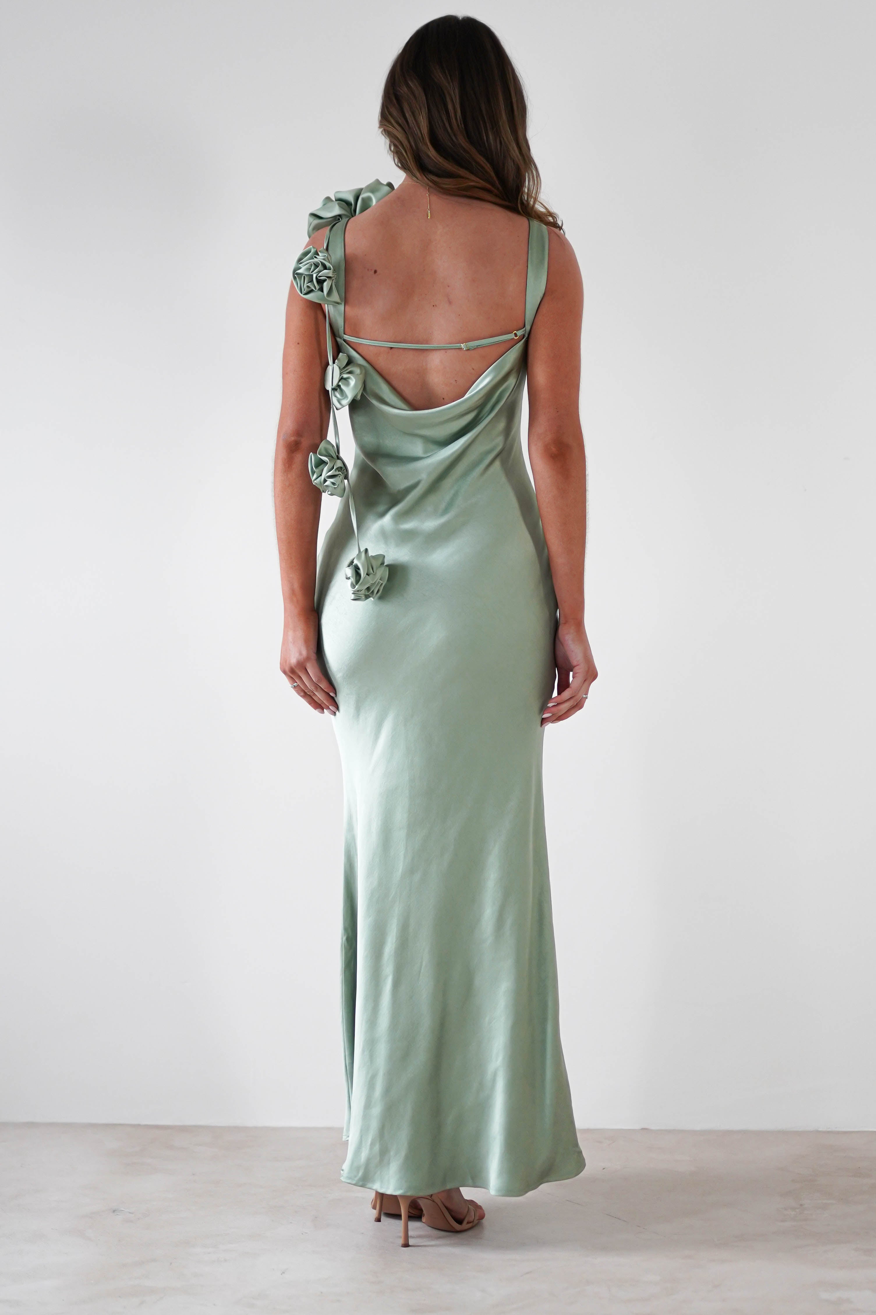 Karley Soft Satin Maxi Dress | Sage Green