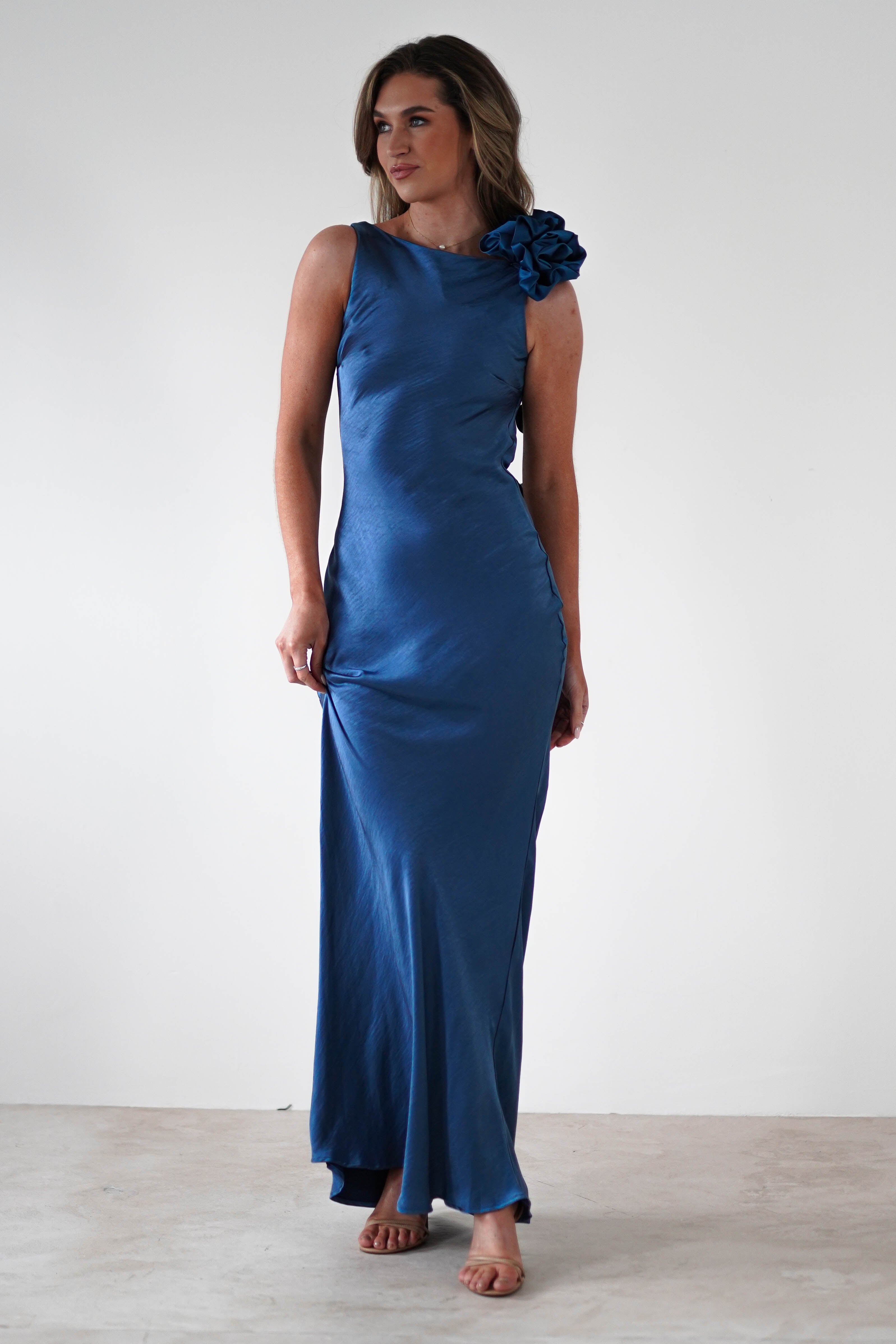 Karley Soft Satin Maxi Dress | Slate Blue