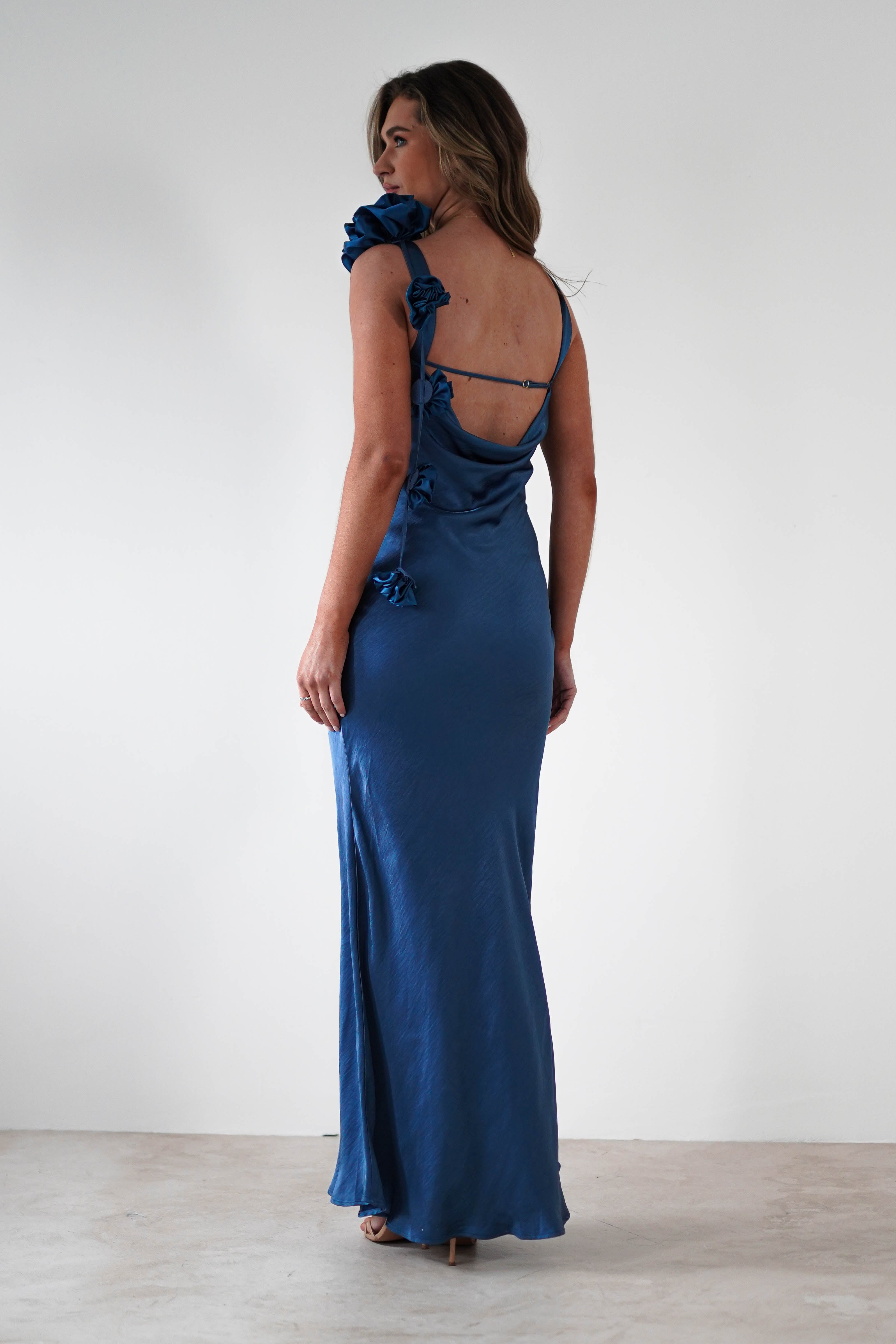 Karley Soft Satin Maxi Dress | Slate Blue