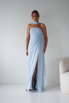 Oh Hello Clothing Women > Clothing > Dresses 1*DONE - MANIJU- MF23090-Light Blue Strapless Maxi Dress with Matching Scarf