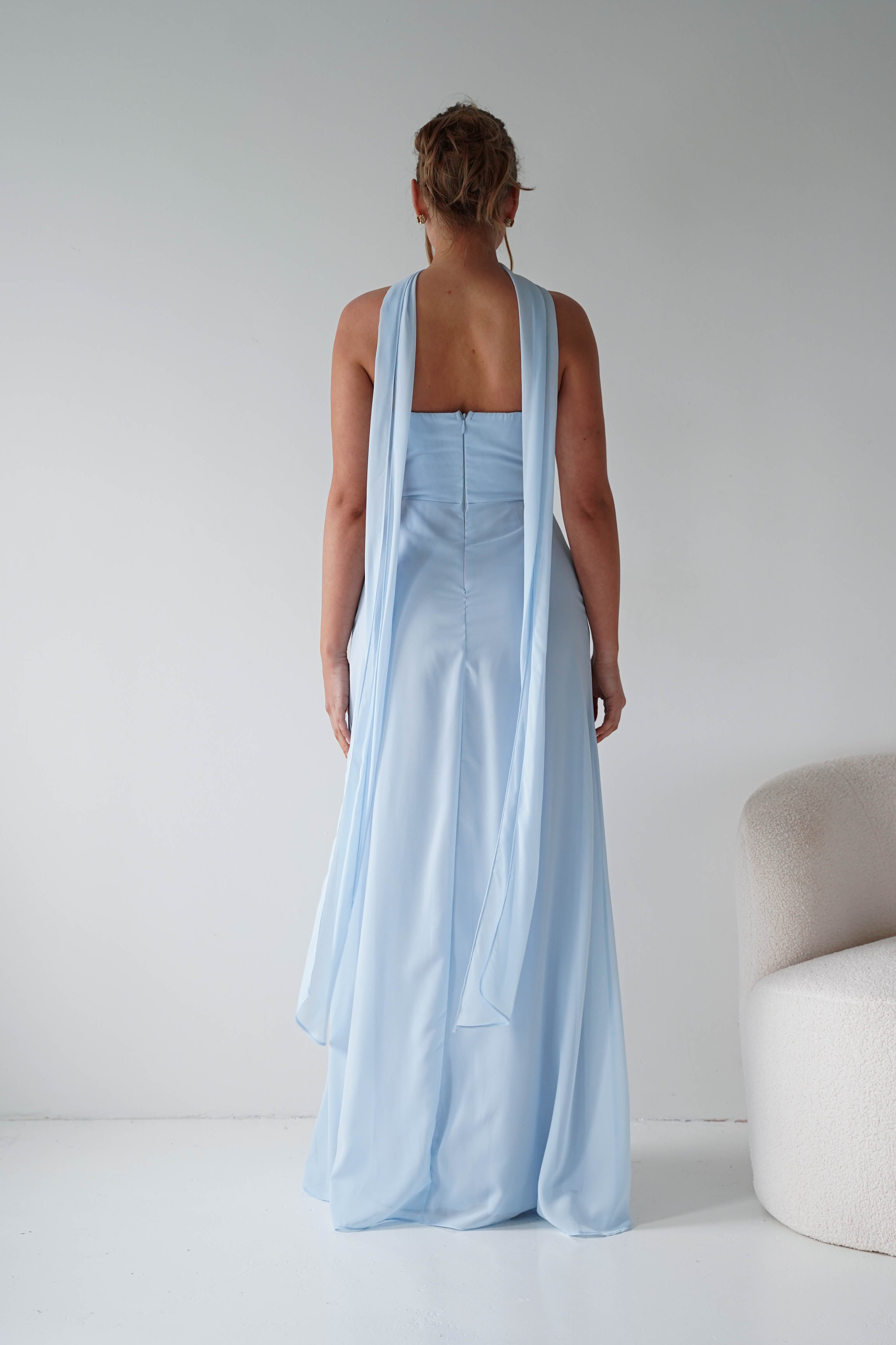 Oh Hello Clothing Women > Clothing > Dresses 1*DONE - MANIJU- MF23090-Light Blue Strapless Maxi Dress with Matching Scarf