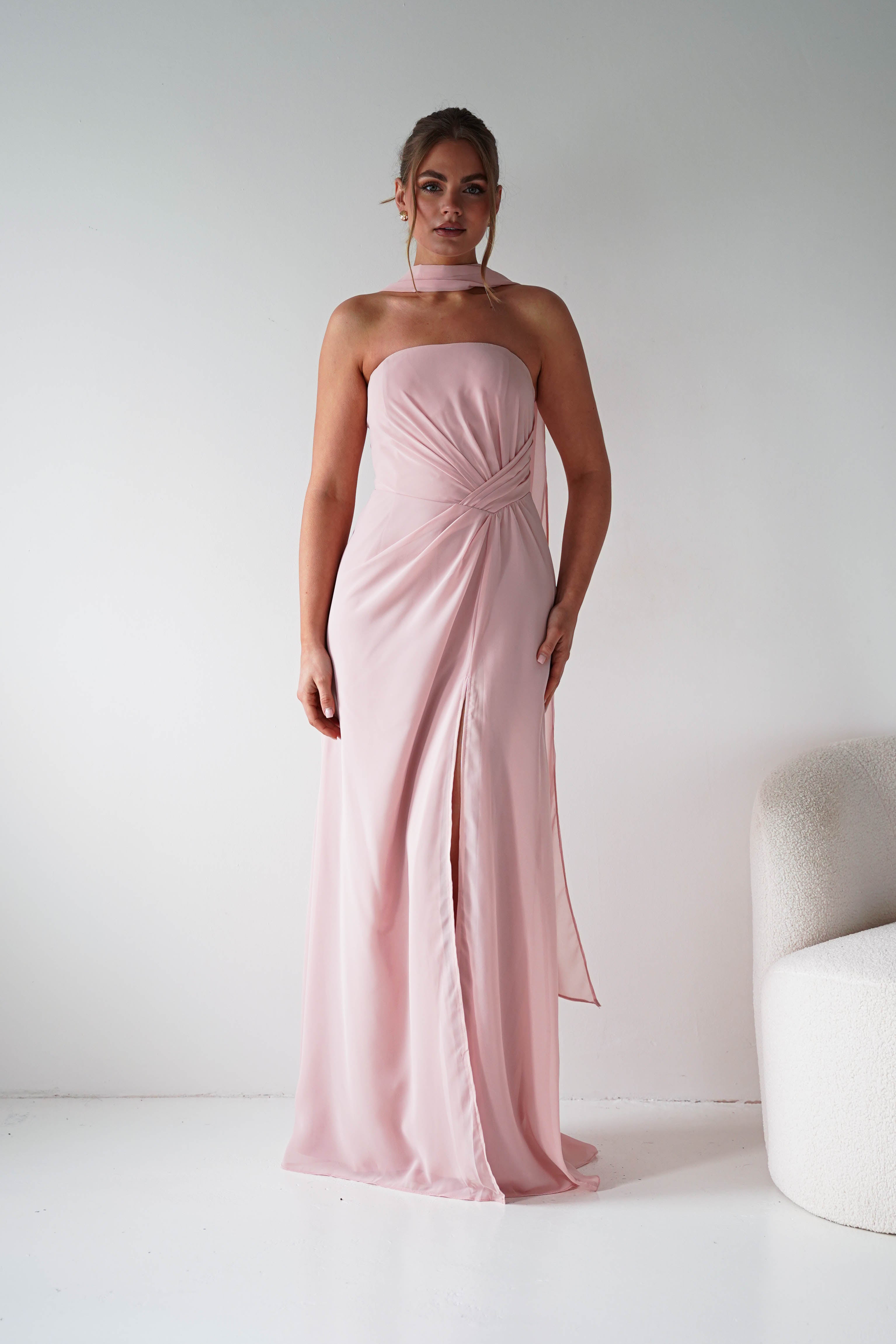 Oh Hello Clothing Women > Clothing > Dresses 1*DONE - MANIJU- MF23090-PINK Strapless Maxi Dress with Matching Scarf (Copy)