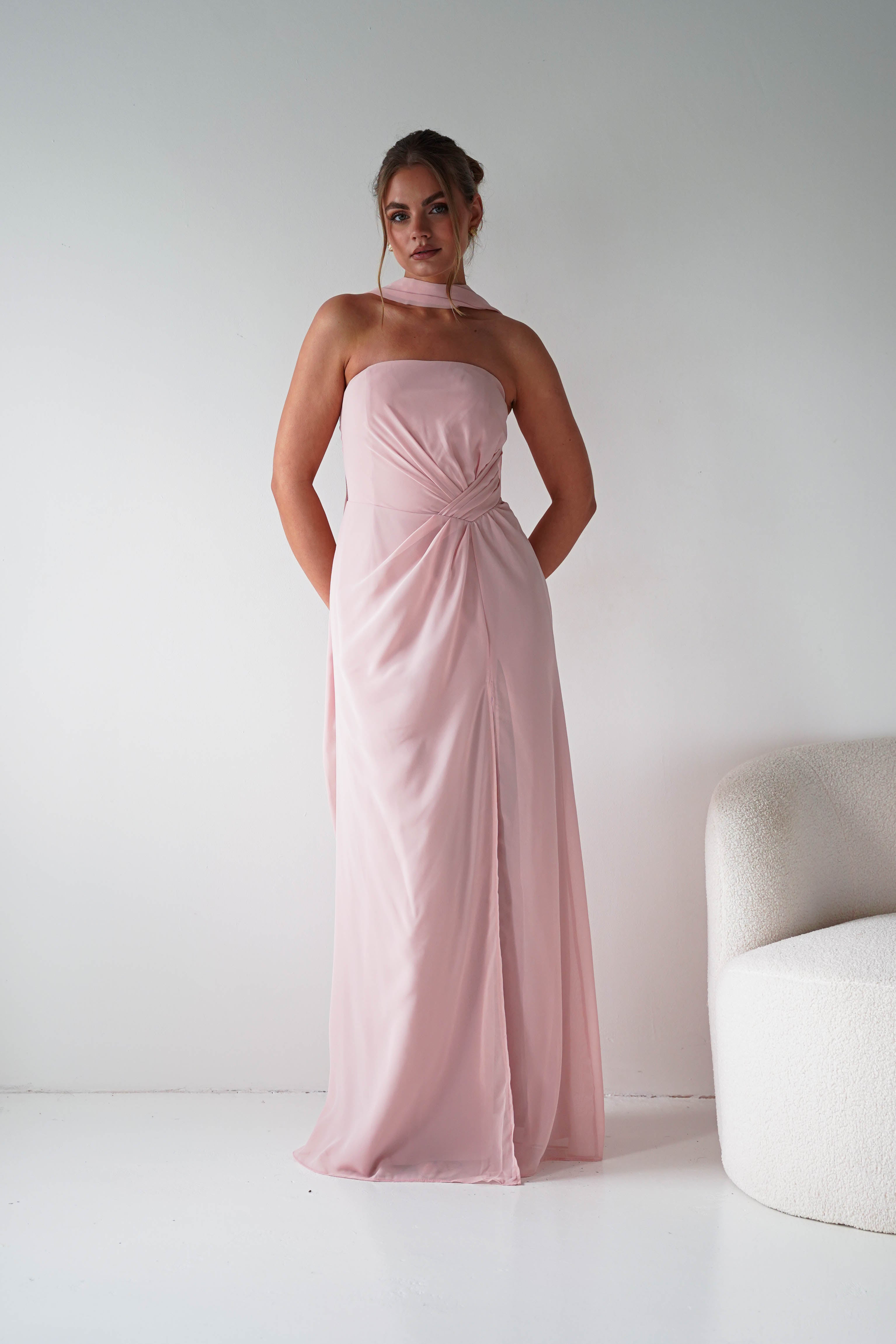 Oh Hello Clothing Women > Clothing > Dresses 1*DONE - MANIJU- MF23090-PINK Strapless Maxi Dress with Matching Scarf (Copy)
