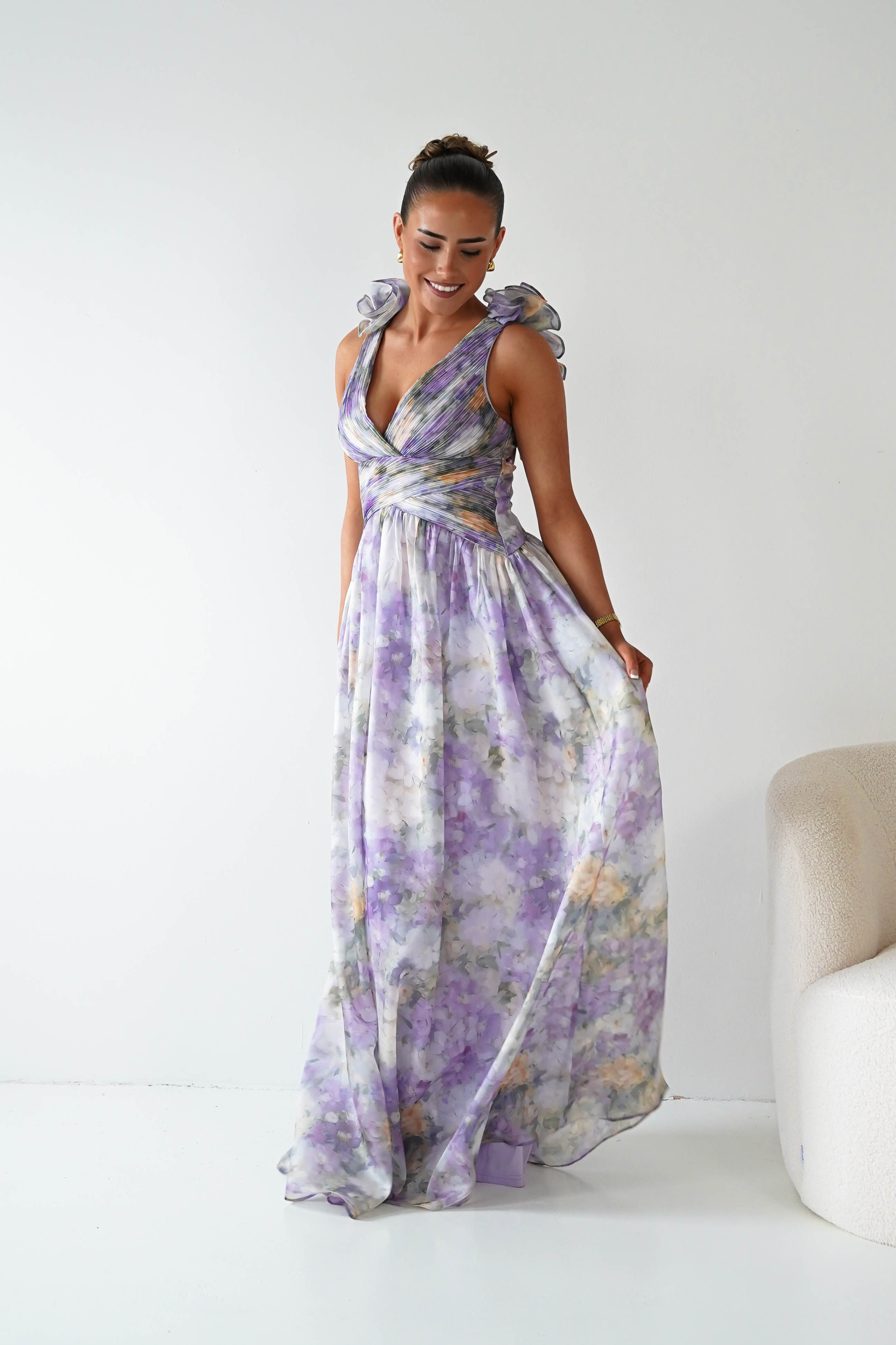 Oh Hello Clothing Women > Clothing > Dresses 1*DONE - MANIJU-MF25105-Floral  Maxi Dress with Ruffle Detail
