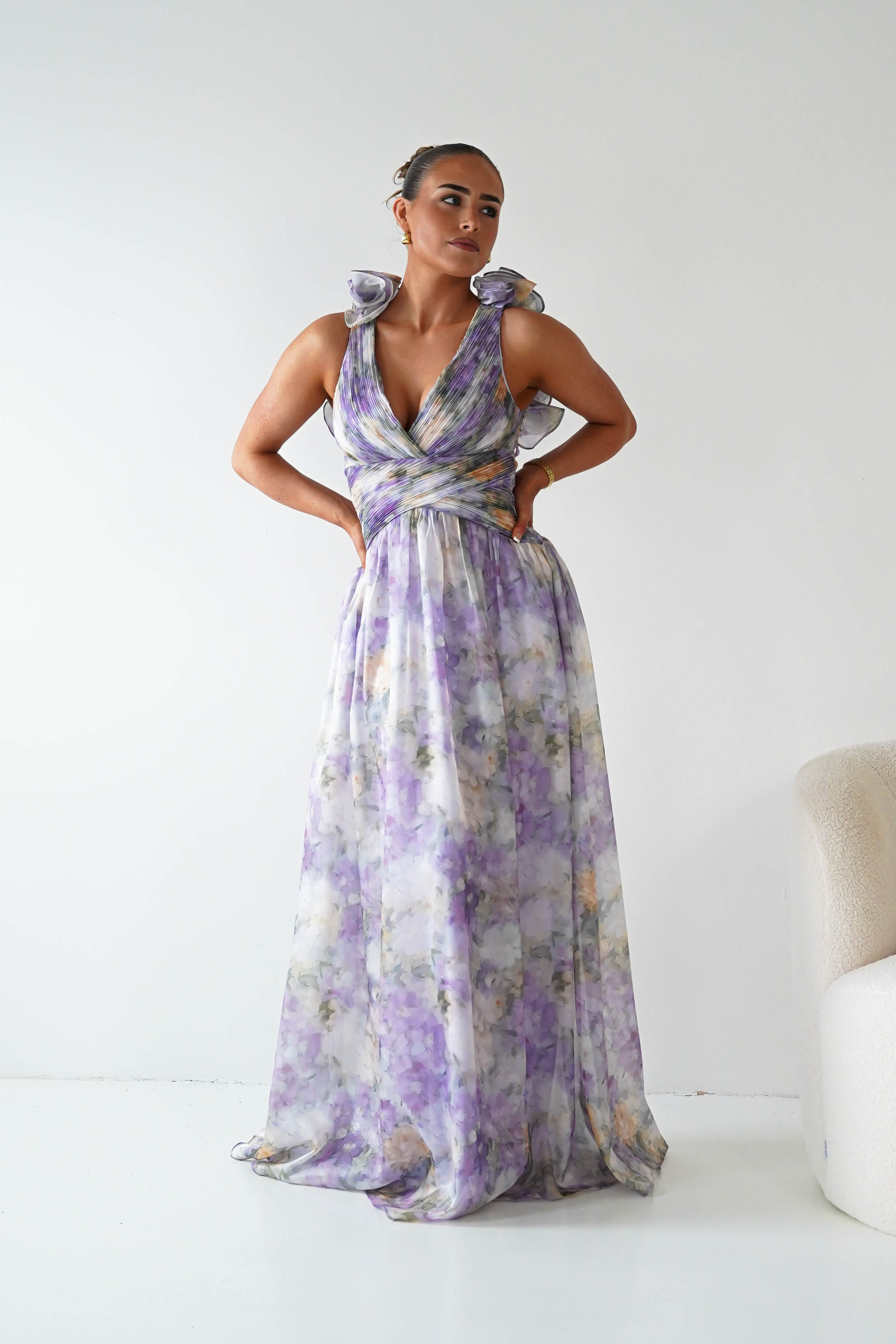Oh Hello Clothing Women > Clothing > Dresses 1*DONE - MANIJU-MF25105-Floral  Maxi Dress with Ruffle Detail