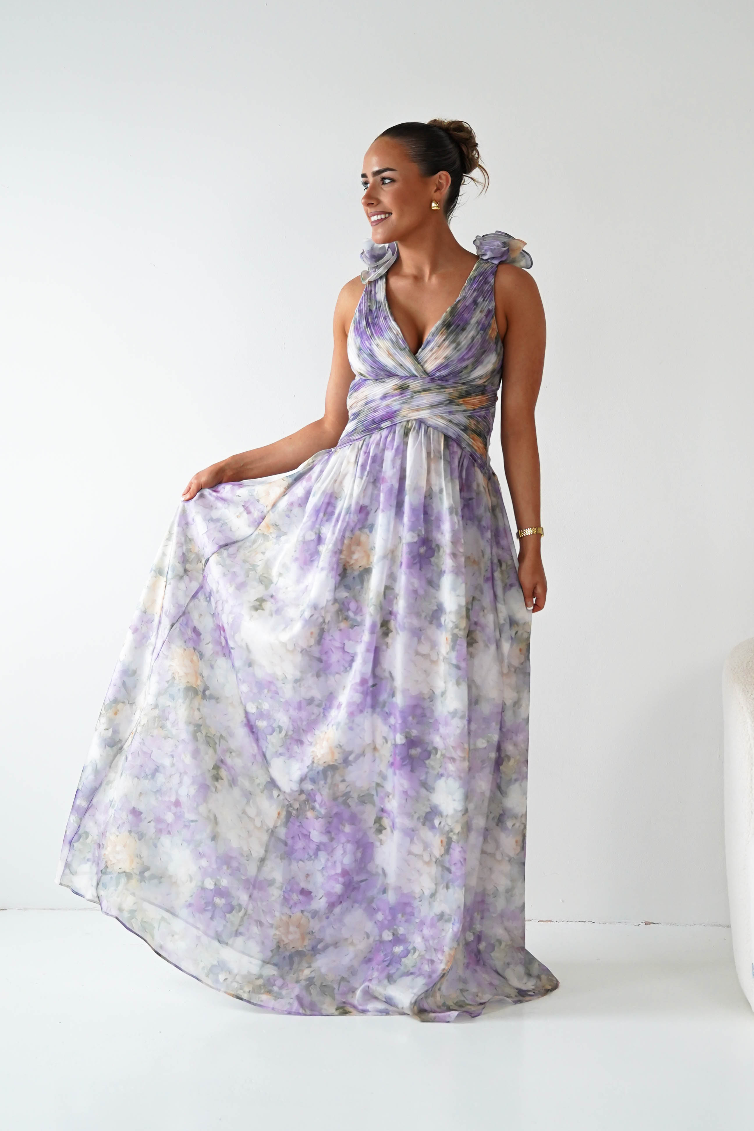 Oh Hello Clothing Women > Clothing > Dresses 1*DONE - MANIJU-MF25105-Floral  Maxi Dress with Ruffle Detail