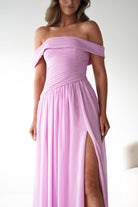 Oh Hello Clothing Women > Clothing > Dresses 1*DONE - MANIJU-MF25145-Pink Pleated Off-Shoulder Maxi Dress