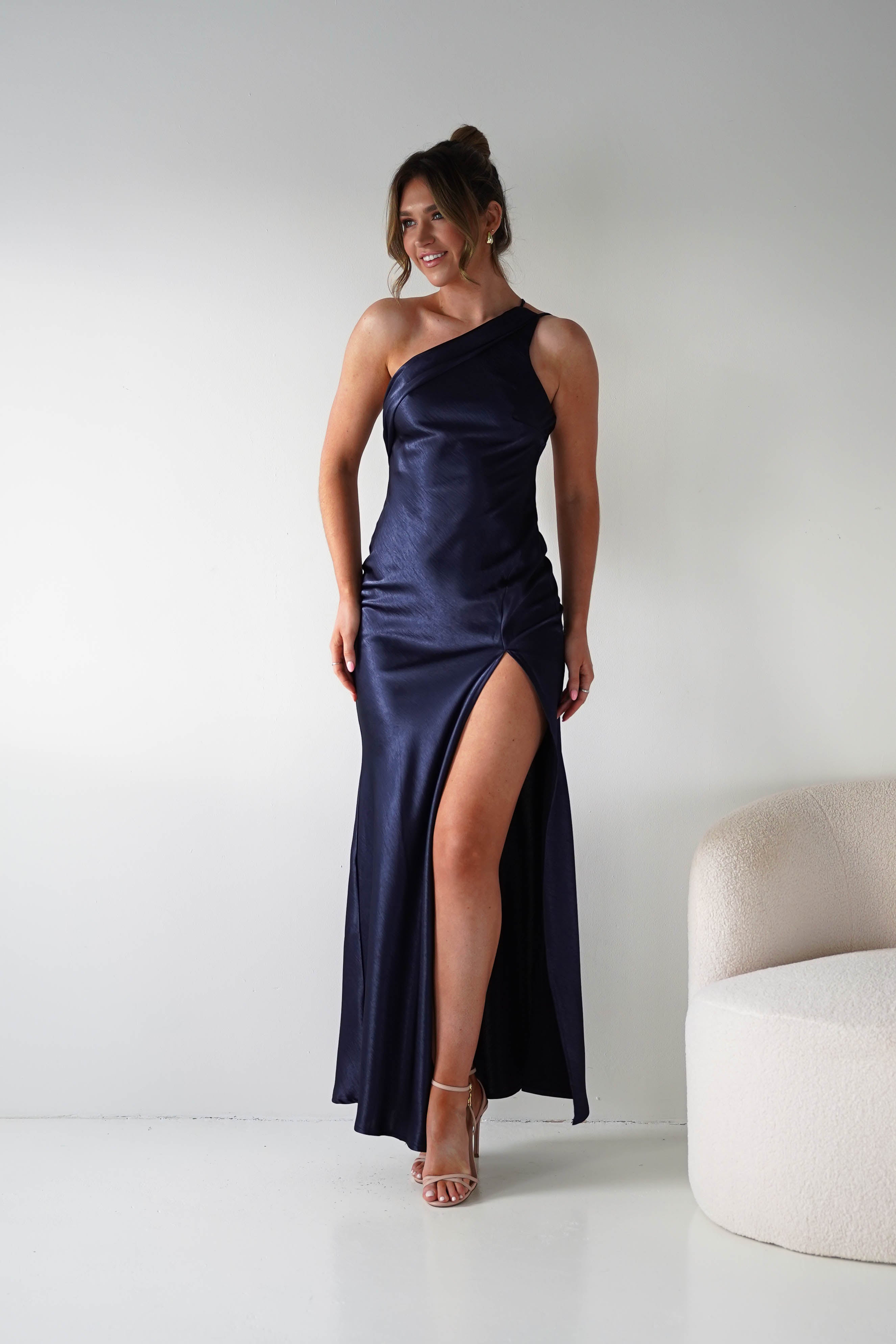 Oh Hello Clothing Women > Clothing > Dresses 1*DONE - MANIJU- MM24520-NAVY One-Shoulder Dress with Matching Scarf