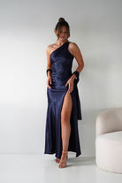 Oh Hello Clothing Women > Clothing > Dresses 1*DONE - MANIJU- MM24520-NAVY One-Shoulder Dress with Matching Scarf