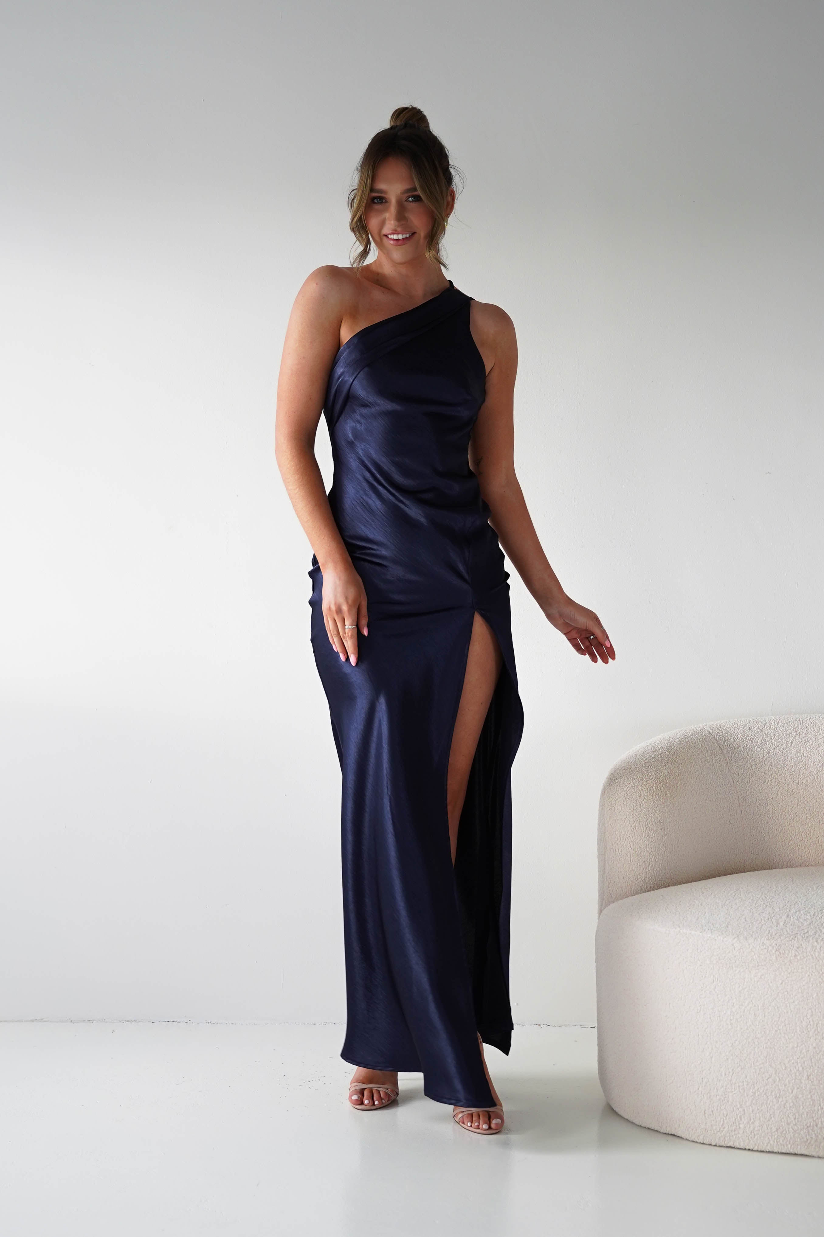 Oh Hello Clothing Women > Clothing > Dresses 1*DONE - MANIJU- MM24520-NAVY One-Shoulder Dress with Matching Scarf