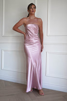 Oh Hello Clothing Women > Clothing > Dresses 1*DONE - MANIJU-MM24562-PINK Floral Appliqué Satin Maxi Dress