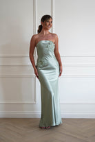 Oh Hello Clothing Women > Clothing > Dresses 1*DONE - MANIJU-MM24562-SAGE Floral Appliqué Satin Maxi Dress