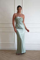 Oh Hello Clothing Women > Clothing > Dresses 1*DONE - MANIJU-MM24562-SAGE Floral Appliqué Satin Maxi Dress