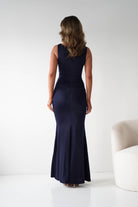 Oh Hello Clothing Dresses 1*DONE - MANIJU- MM25006-NAVY Draped Gold-Detail Maxi Dress