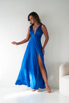 Oh Hello Clothing Women > Clothing > Dresses 1*DONE - MANIJU-MM26010-BLUE SATIN DRESS