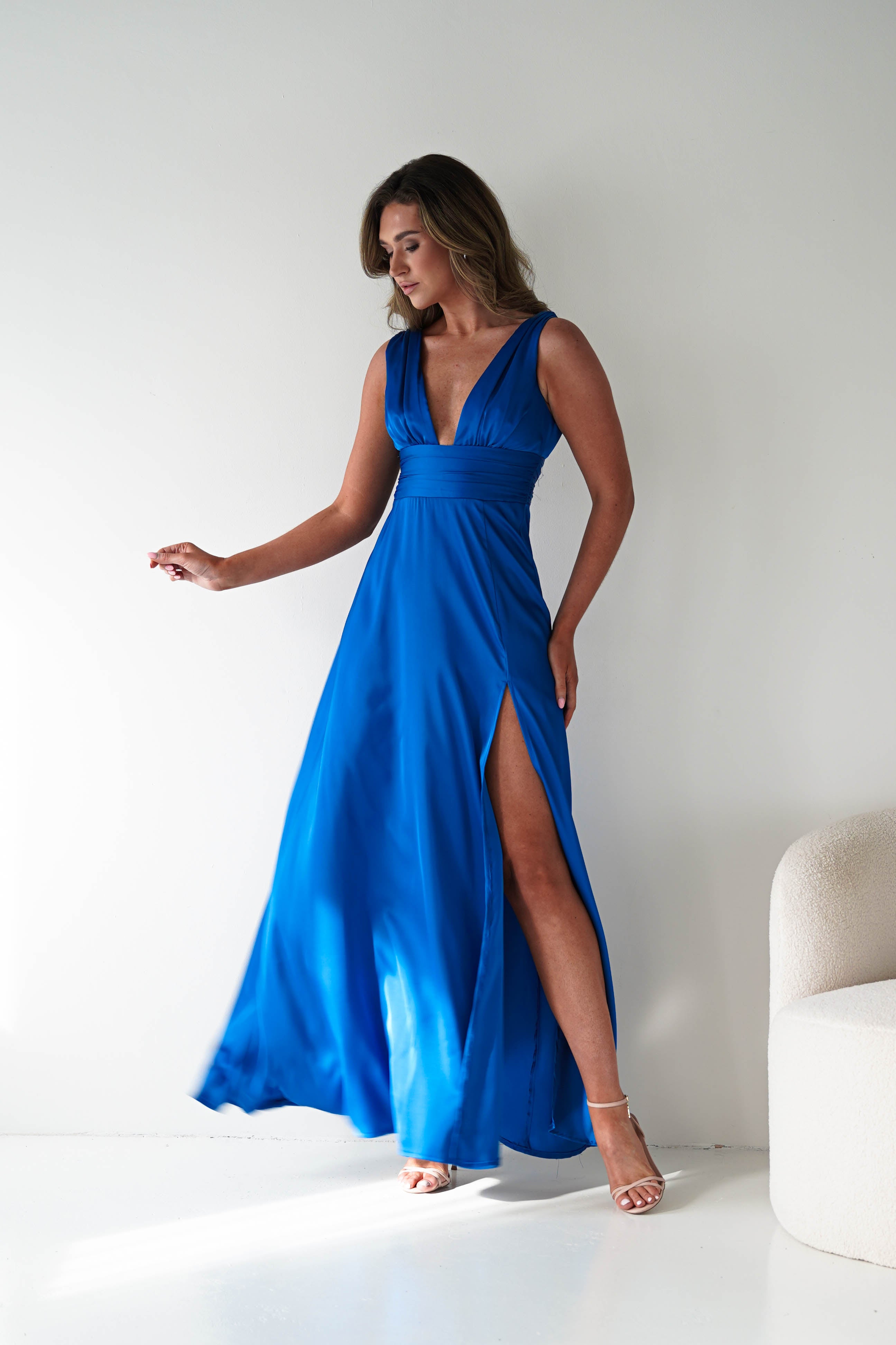 Oh Hello Clothing Women > Clothing > Dresses 1*DONE - MANIJU-MM26010-BLUE SATIN DRESS