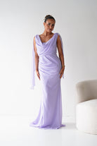 Oh Hello Clothing Women > Clothing > Dresses 1*DONE - MANIJU- MM2964- Lavender Chiffon Draped Maxi Dress