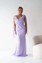 Oh Hello Clothing Women > Clothing > Dresses 1*DONE - MANIJU- MM2964- Lavender Chiffon Draped Maxi Dress