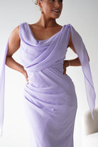 Oh Hello Clothing Women > Clothing > Dresses 1*DONE - MANIJU- MM2964- Lavender Chiffon Draped Maxi Dress