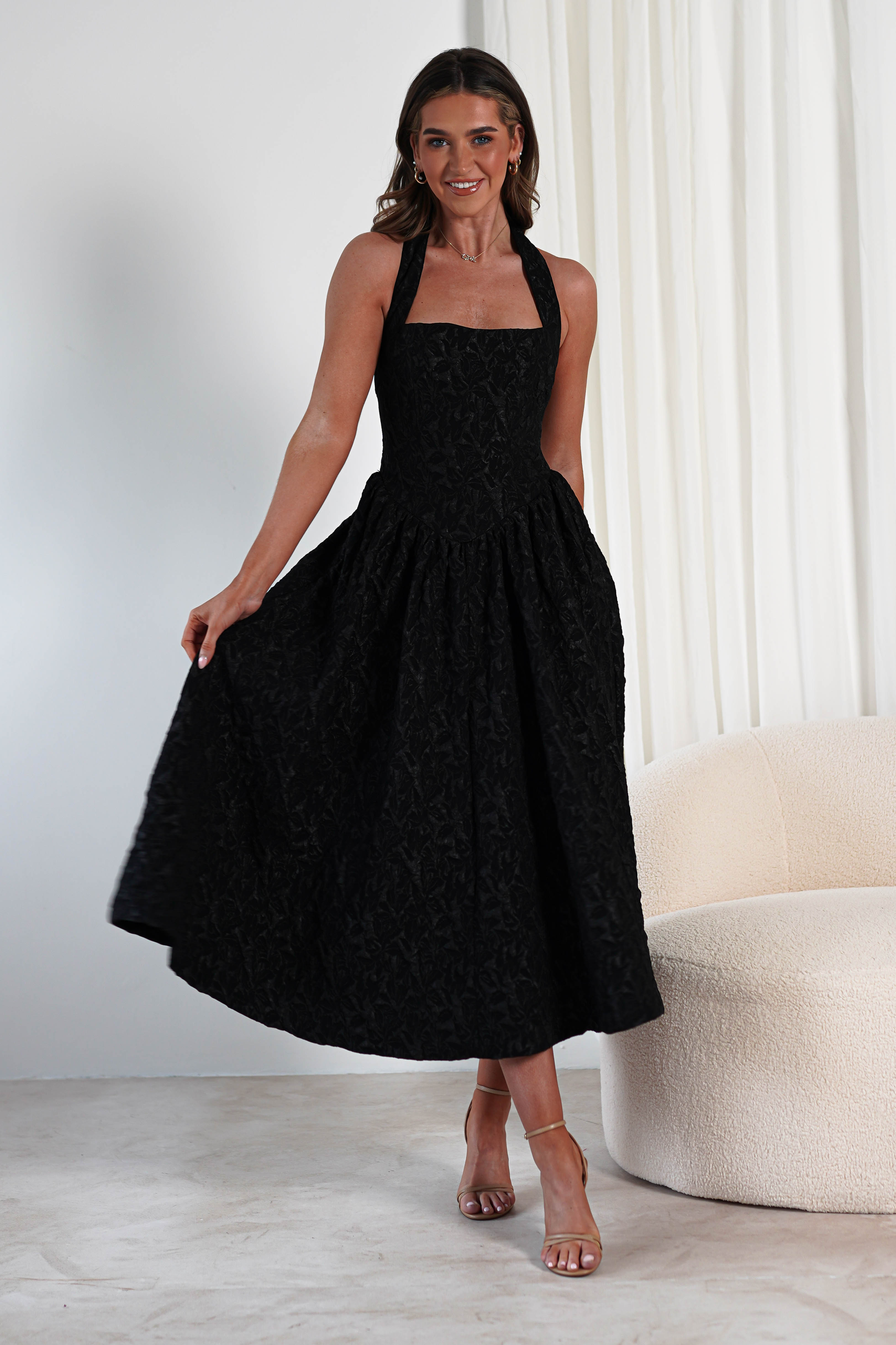 Margot Textured Midaxi Dress | Black