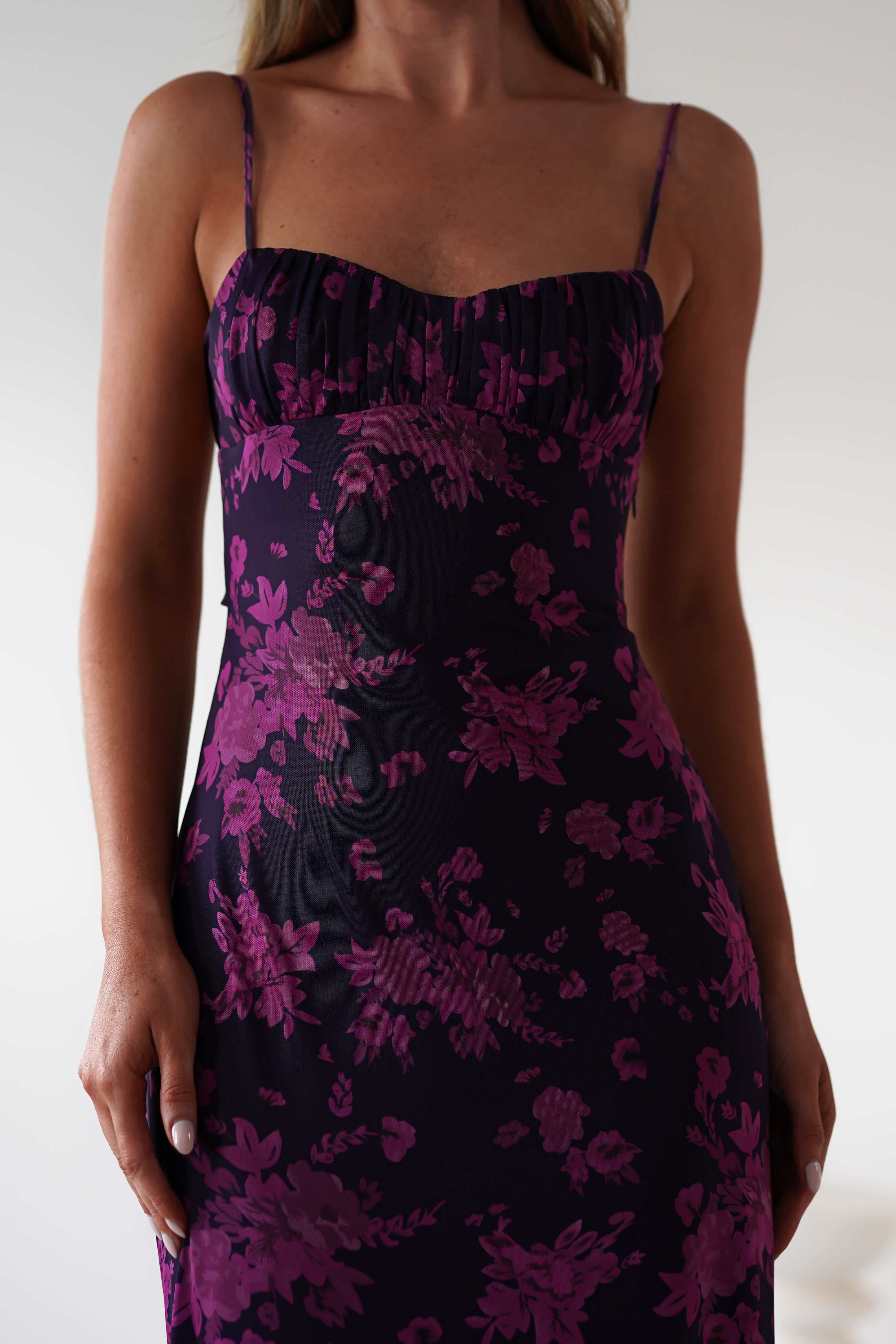 Merlo Low Back Midaxi Dress | Grape Print