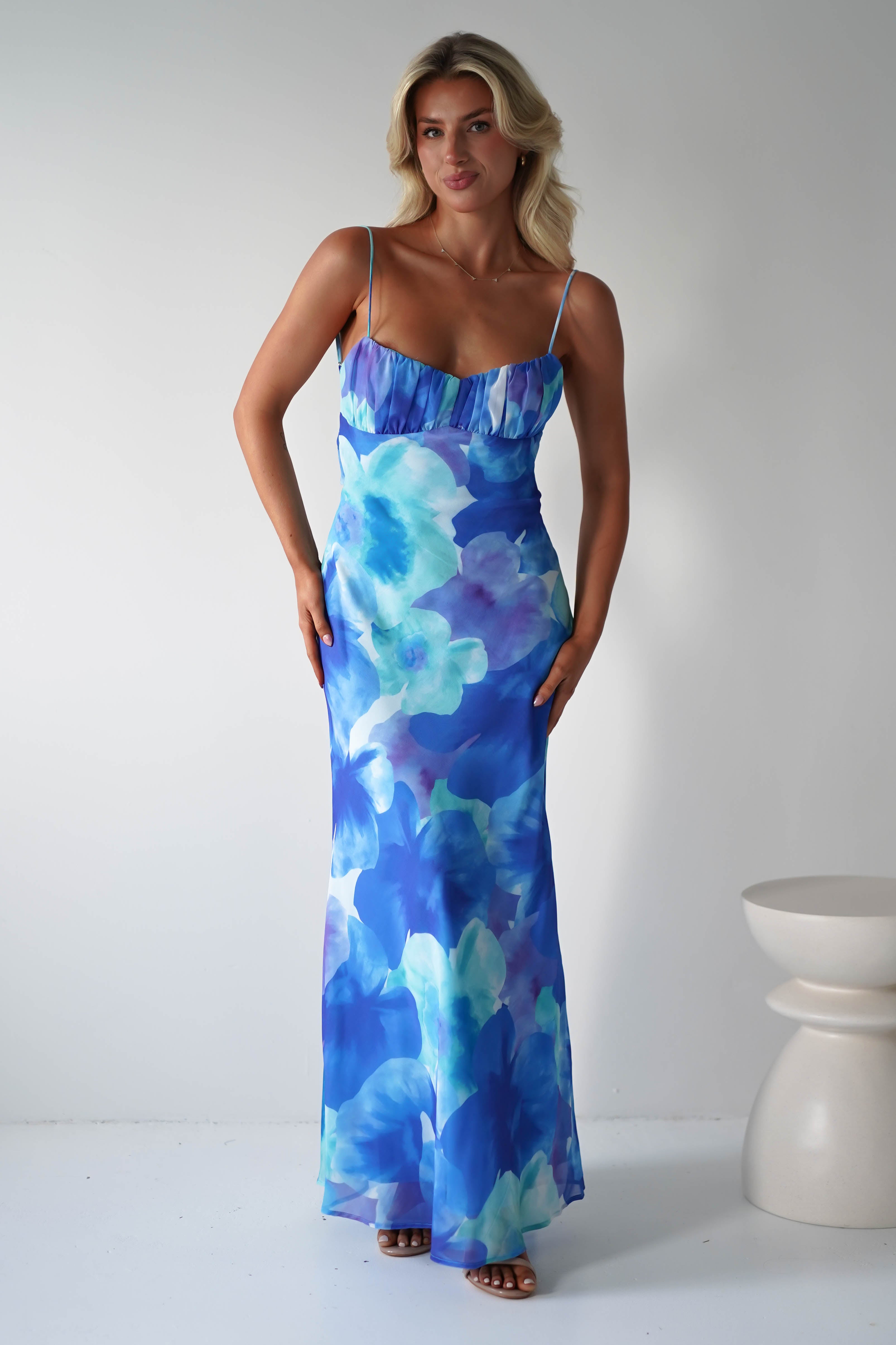 Ariel Chiffon Printed Maxi Dress | Blue