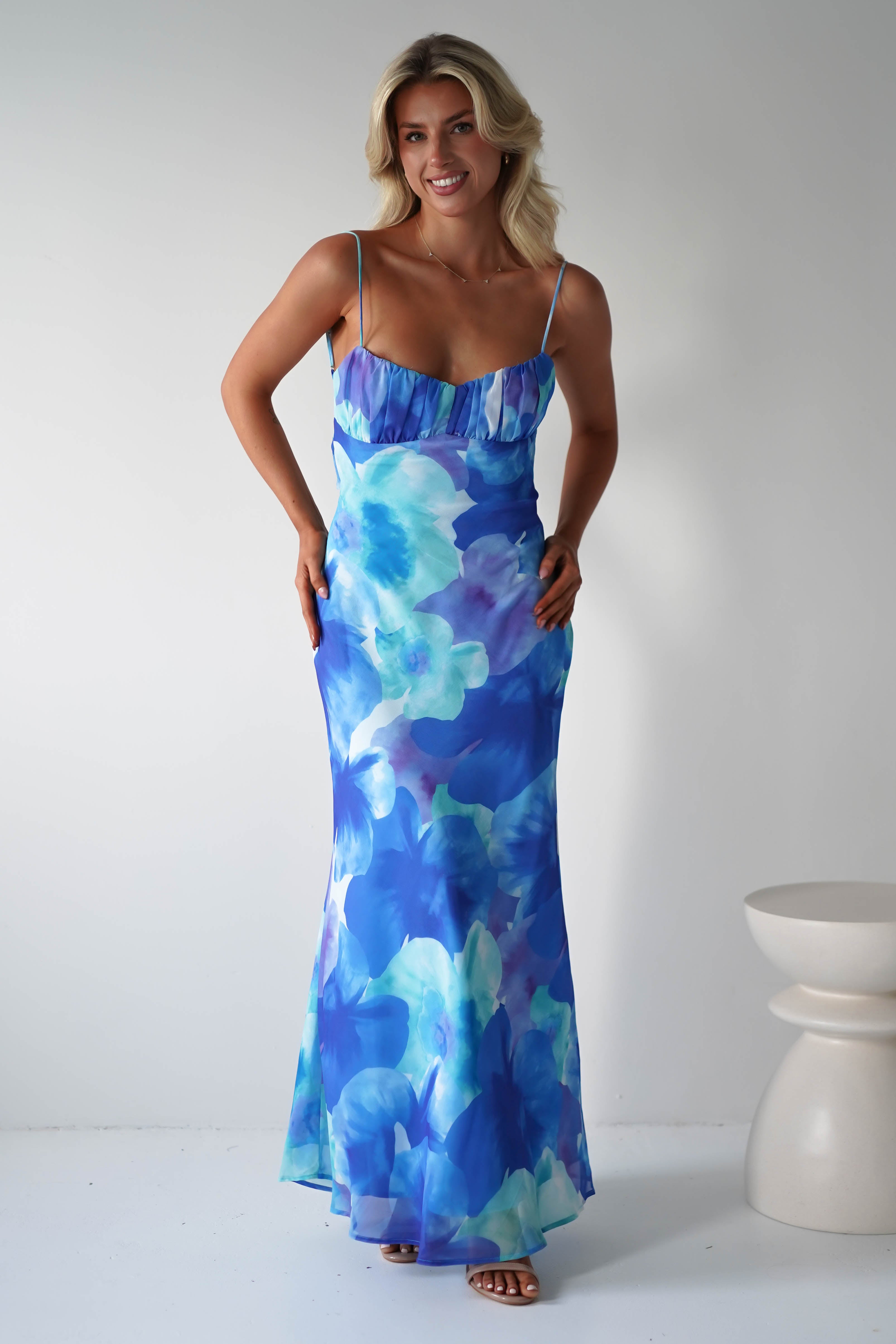 Ariel Chiffon Printed Maxi Dress | Blue