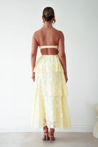 Oh Hello Clothing Women > Clothing > Dresses 1 *DONE MD08829-2 YELLOW CHIFFON FLORAL EMBOSSED MIDAXI