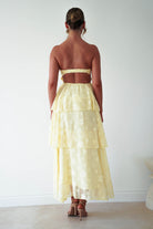 Oh Hello Clothing Women > Clothing > Dresses 1 *DONE MD08829-2 YELLOW CHIFFON FLORAL EMBOSSED MIDAXI