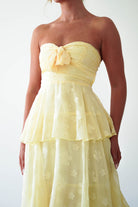 Oh Hello Clothing Women > Clothing > Dresses 1 *DONE MD08829-2 YELLOW CHIFFON FLORAL EMBOSSED MIDAXI
