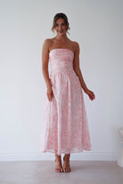 Oh Hello Clothing Women > Clothing > Dresses 1 *DONE MD09737 PINK CHIFFON FLORAL EMBOSSED MIDAXI