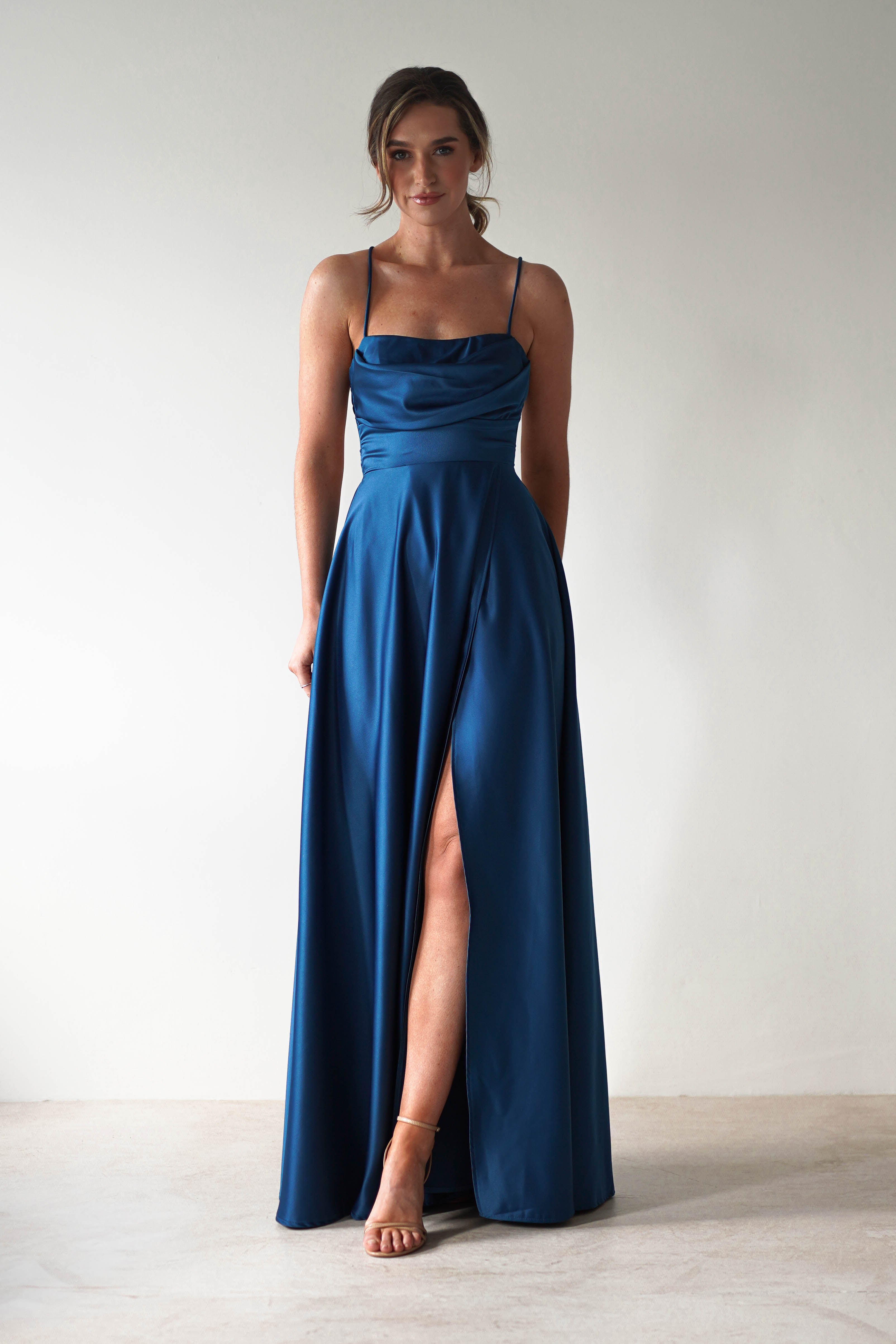 Shantal Satin Gown | Ocean Teal Blue