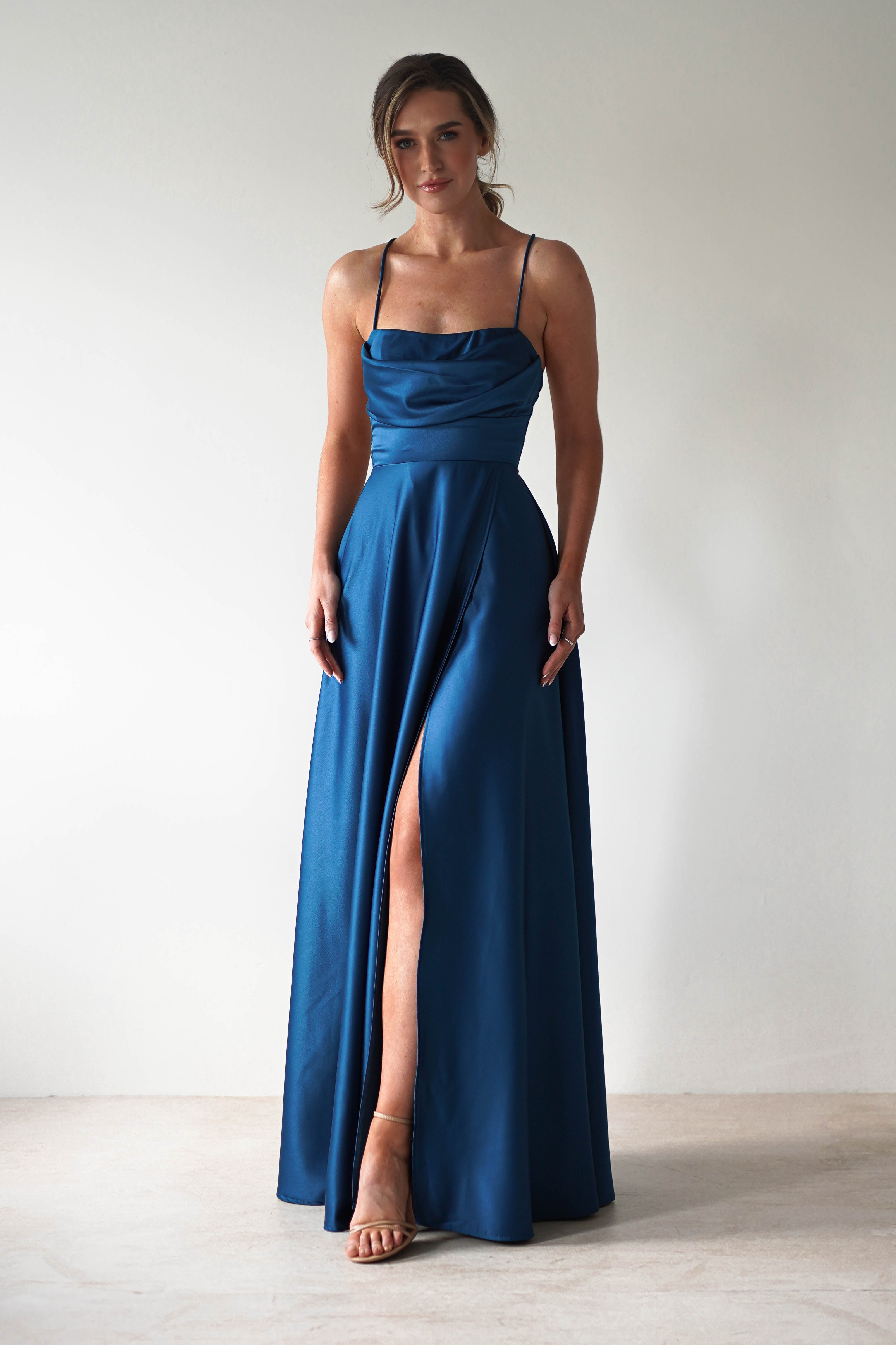 Shantal Satin Gown | Ocean Teal Blue